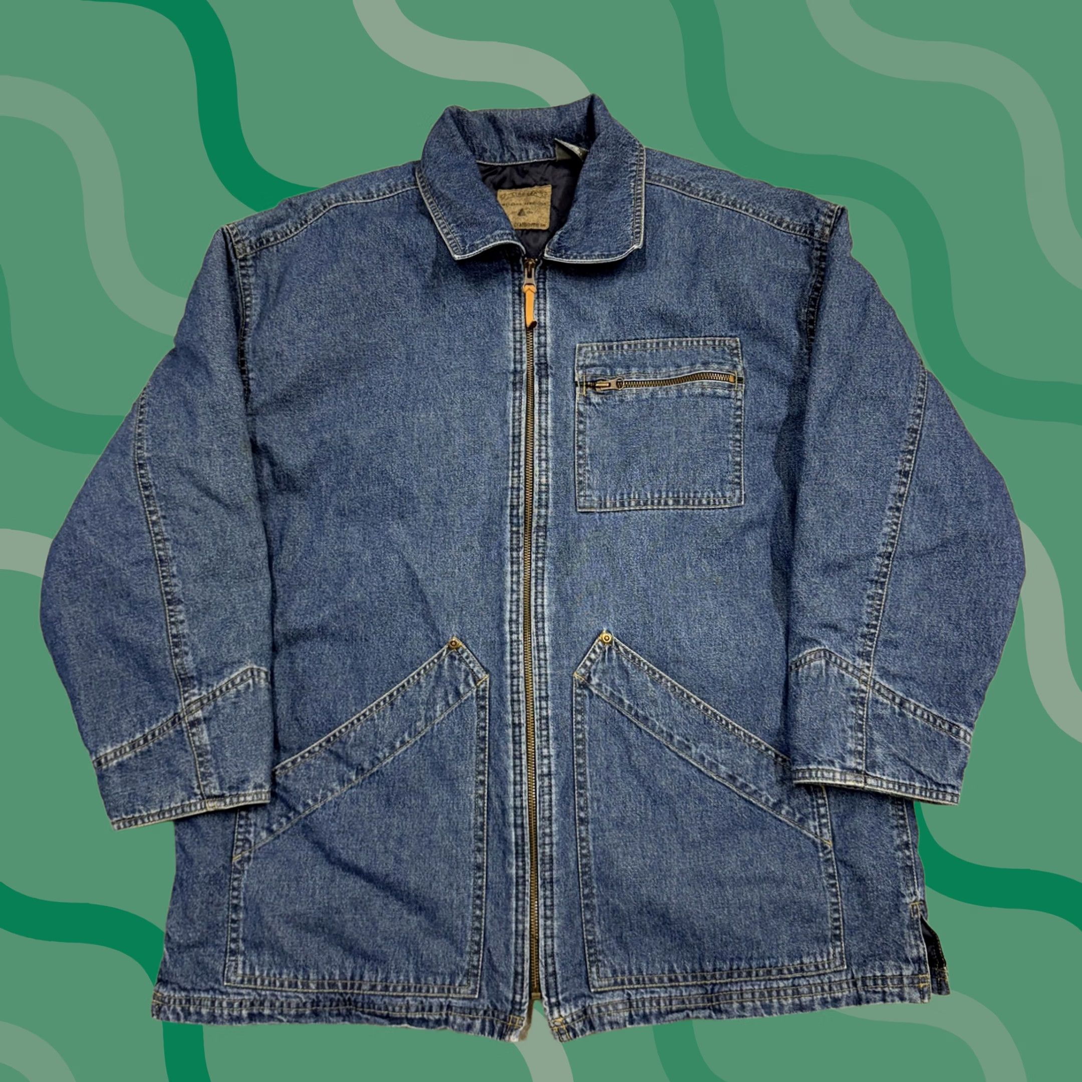 Liz Claiborne Claiborne Jacket Mens Large Blue Denim Quilted Lined Zip Front Workwear Pockets Size US M / EU 48-50 / 2 - 1 Thumbnail