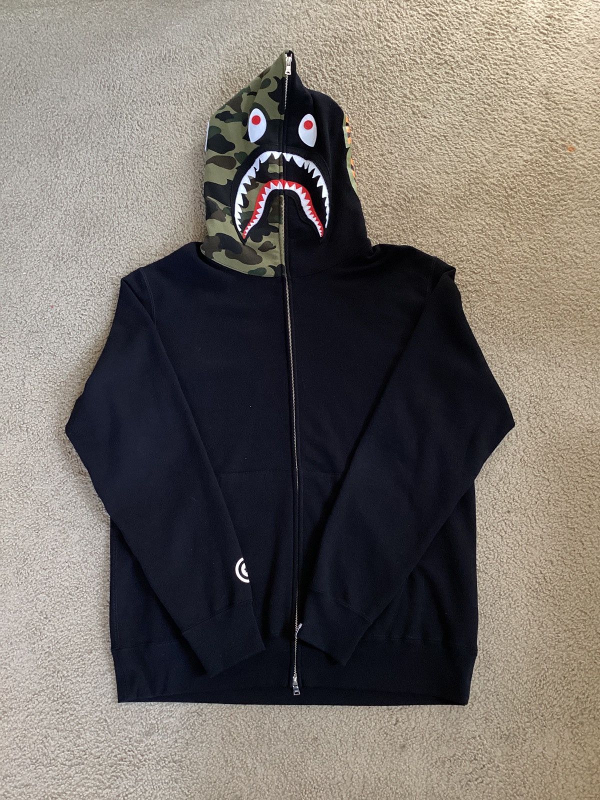 image of Bape 1St Camo Shark Full Zip Hoodie in Black, Men's (Size 2XL)