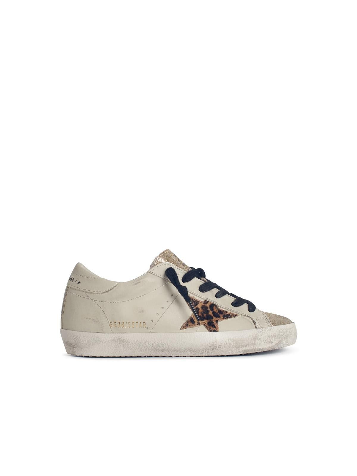 GOLDEN GOOSE 'Super-Star' Light Beige Leather Blend Sneakers With