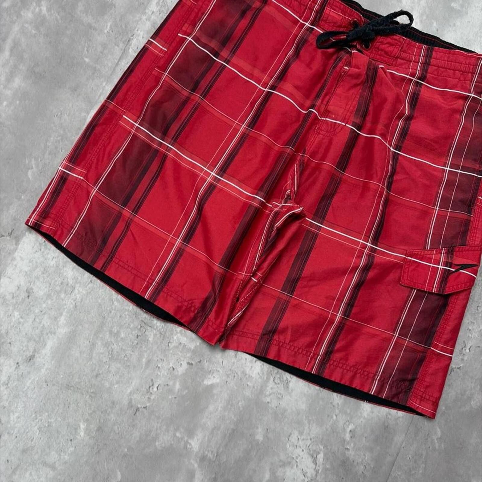 Speedo Vintage Red Speedo Surf Grunge Baggy Plaid Board Shorts Size US 34 / EU 50 - 4 Thumbnail