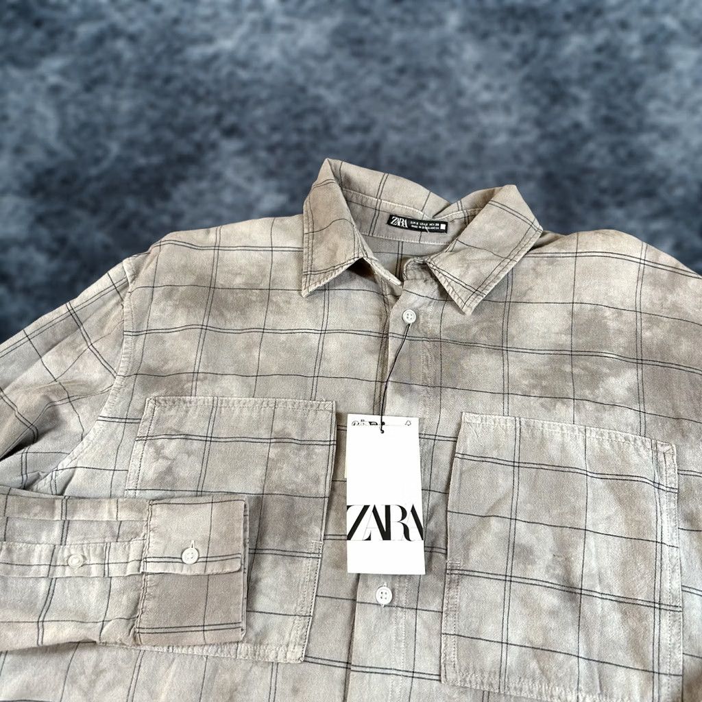 Zara Zara Button-Up Overshirt Mens Small Gray Blue Check Cotton Collared Long Sleeve Pocket Shirt Size US S / EU 44-46 / 1 - 1 Thumbnail