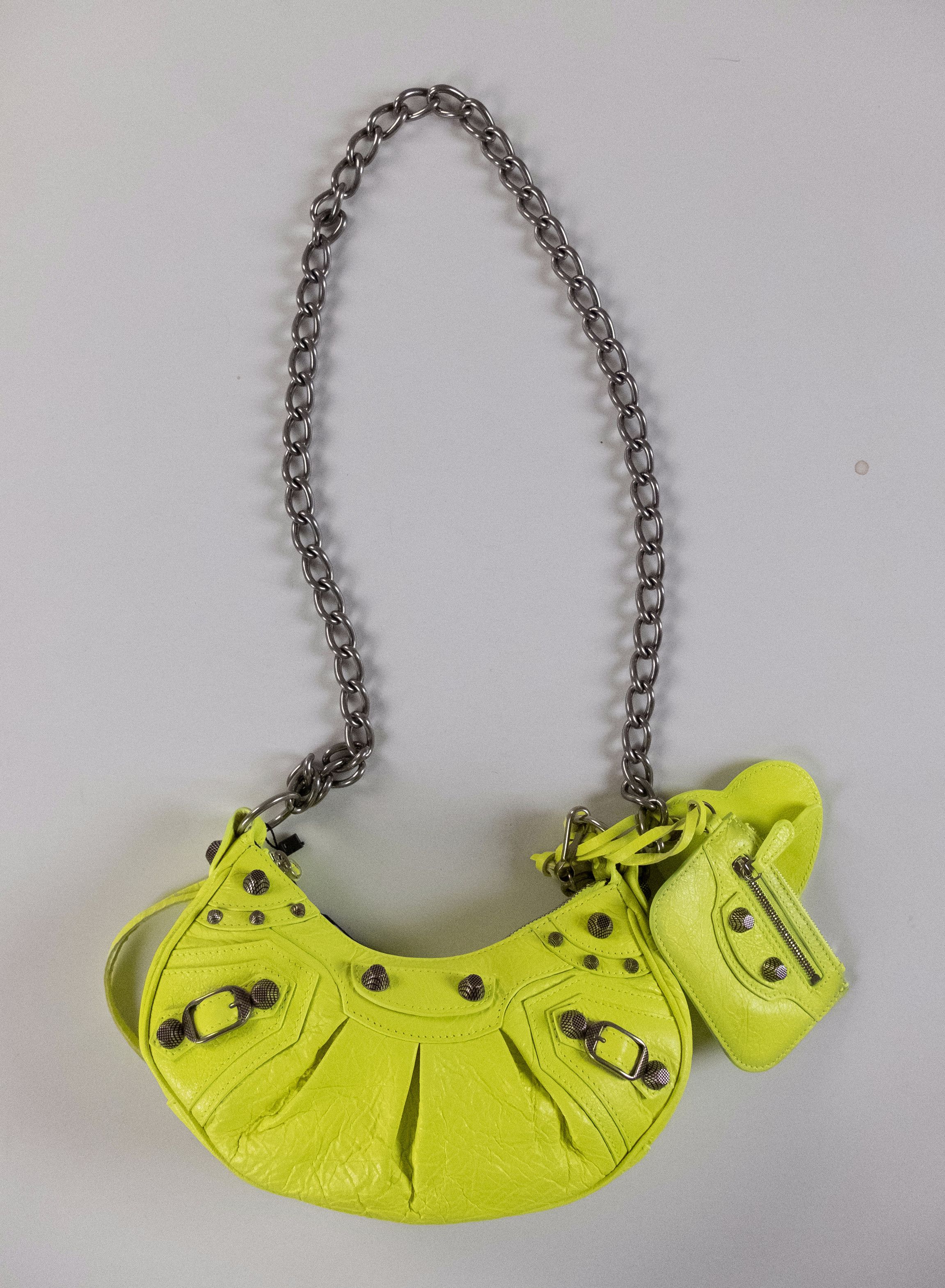 Balenciaga BALENCIAGA Le Cagole XS yellow leather chain shoulder bag Size ONE SIZE - 4 Thumbnail