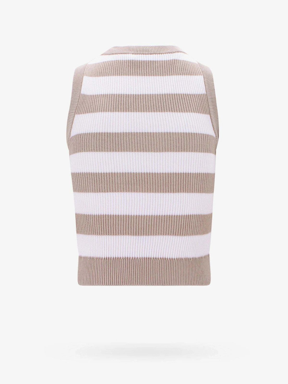 Brunello Cucinelli o1y0825 Crewneck Sleeveless Sweater in Sand/White Size M / US 6-8 / IT 42-44 - 2 Thumbnail