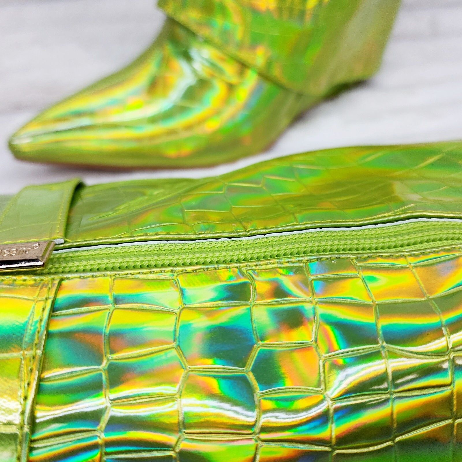 Other Vision Lime Yellow Hologram Wedge Heel Fold Over Skirted Ank Size US 8.5 / IT 38.5 - 8 Thumbnail