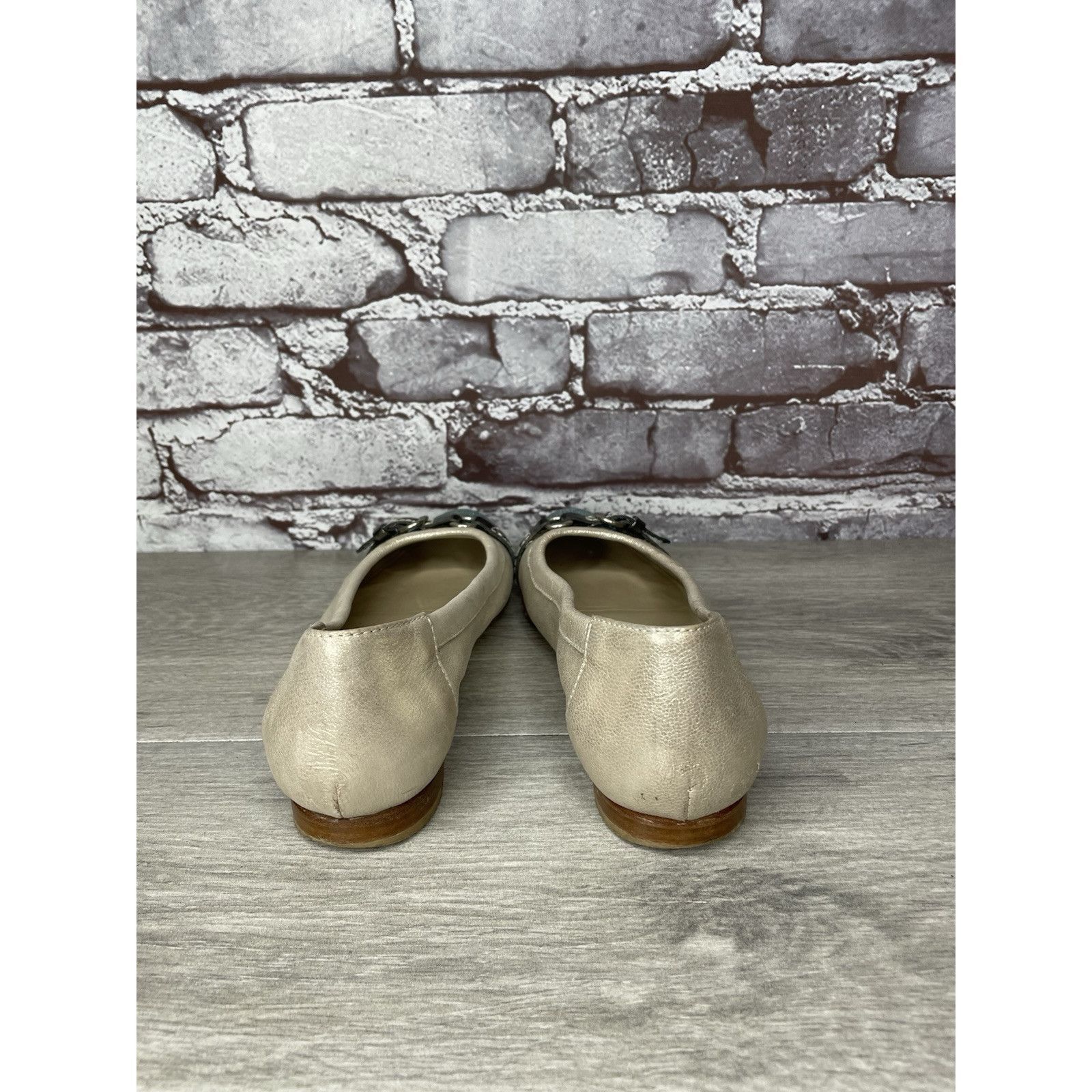 AGLINI AGL Metallic Gold Shimmer Leather Blue Cap Toe Ballet Flats Size US 6 / IT 36 - 11 Thumbnail