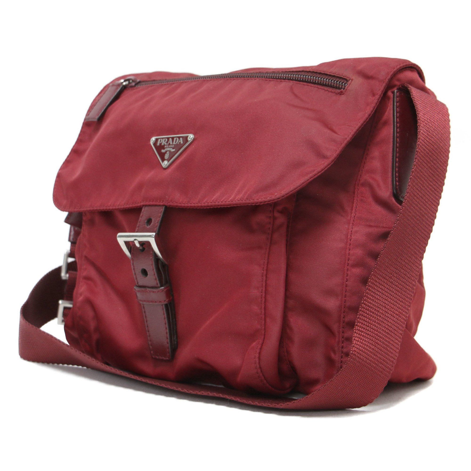 image of Prada Shoulder Bag Red Nylon Flap Triangle Plate Vintage Crossbody Women's K4072 in Red Color
