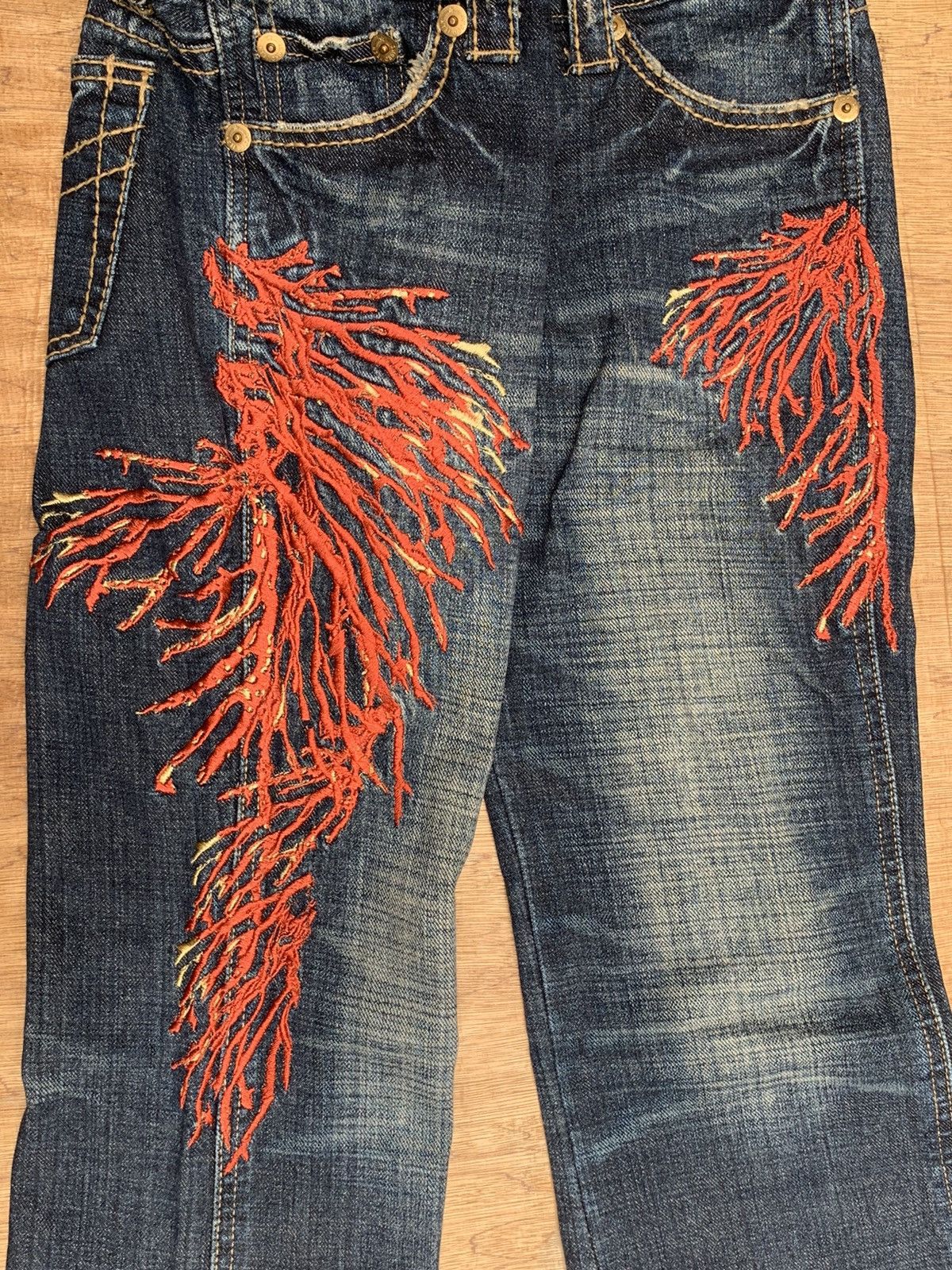 Japanese Brand Rare Sword Jean 44 Peace Embroidered Flare Denim Pants Size US 29 - 22 Thumbnail