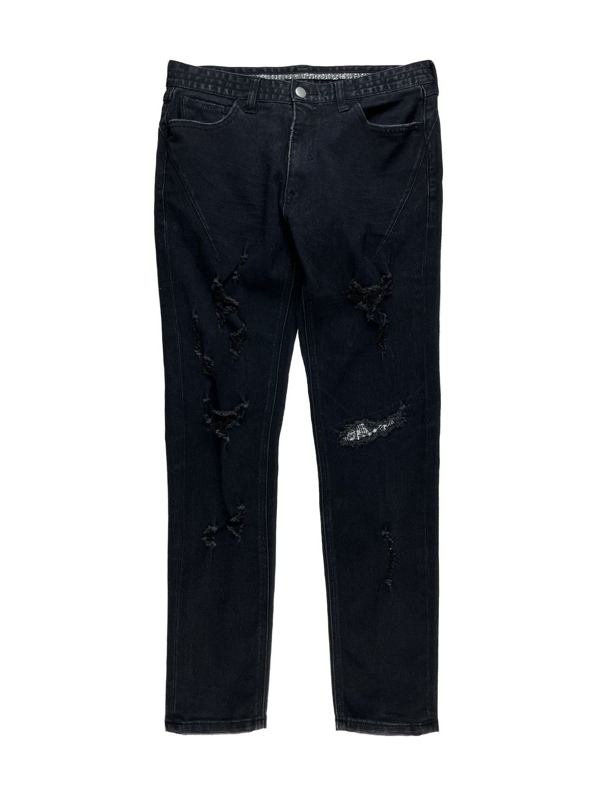 image of Number N Ine Number (N)Ine Patched Music Note Distressed Denim Jeans in Black, Men's (Size 28)
