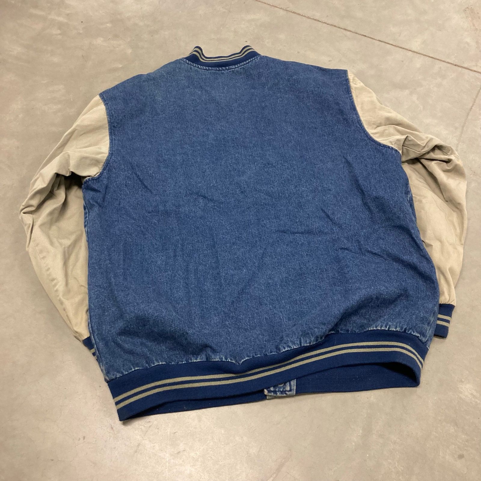 Vintage y2k denim varsity jacket Size US XL / EU 56 / 4 - 2 Thumbnail