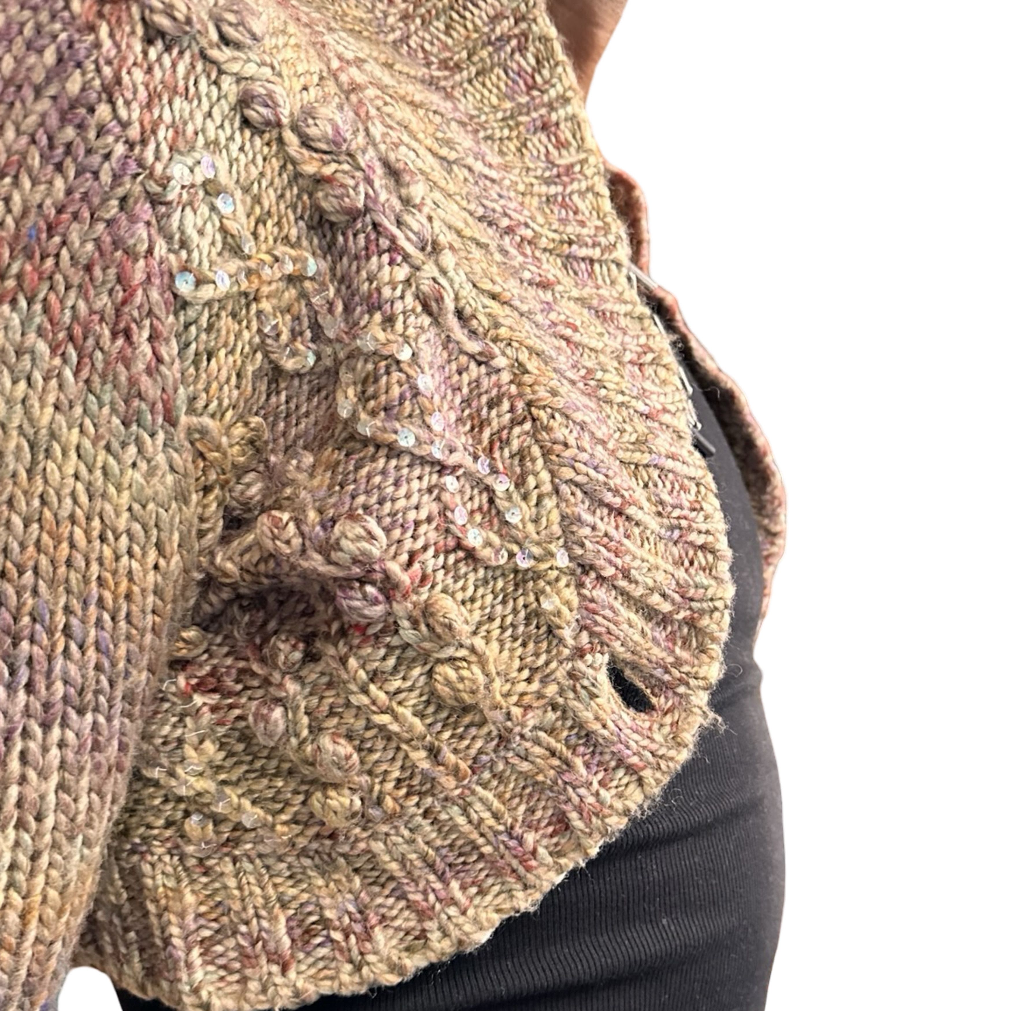 DKNY Vintage Tan Speckle Cable Knit Shrug Sequin Sweater - Medium Size M / US 6-8 / IT 42-44 - 4 Thumbnail