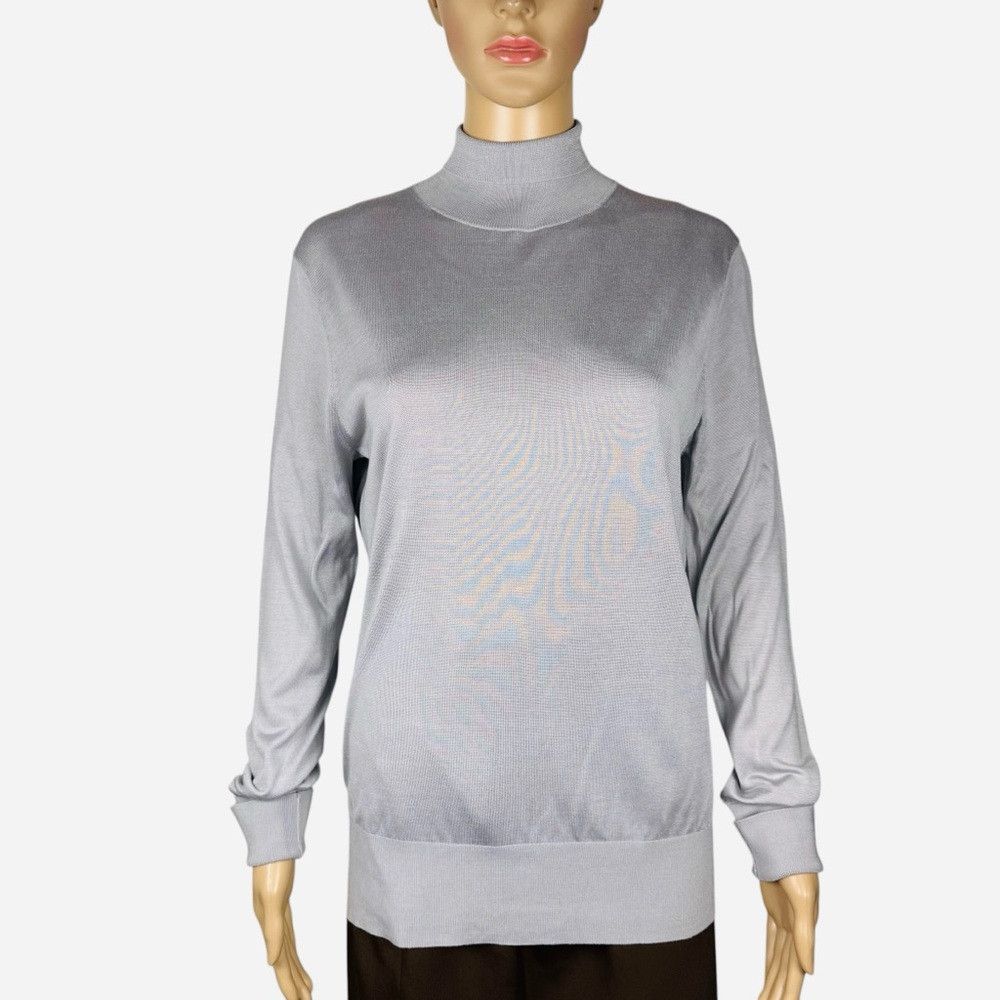 M.M.LaFleur M.M.LaFleur The Elizabeth Silk Jersey Grey Turtleneck Sweat Size L / US 10 / IT 46 - 3 Thumbnail