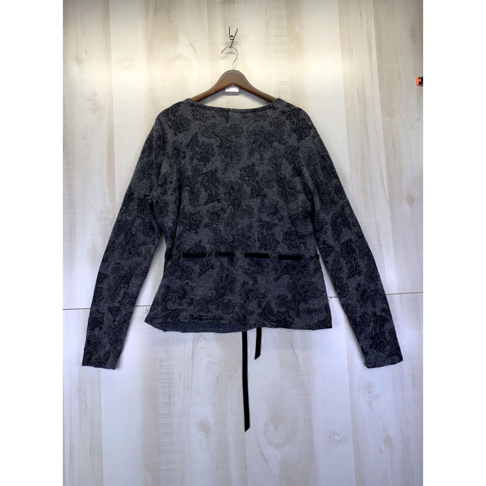 Vintage Carole Little Cardigan Wool Angora Blend Paisley Knit Women’s L Gray Long Sleeve V-Neck Casual Workwear Fall Winter Spring Size L / US 10 / IT 46 - 5 Thumbnail