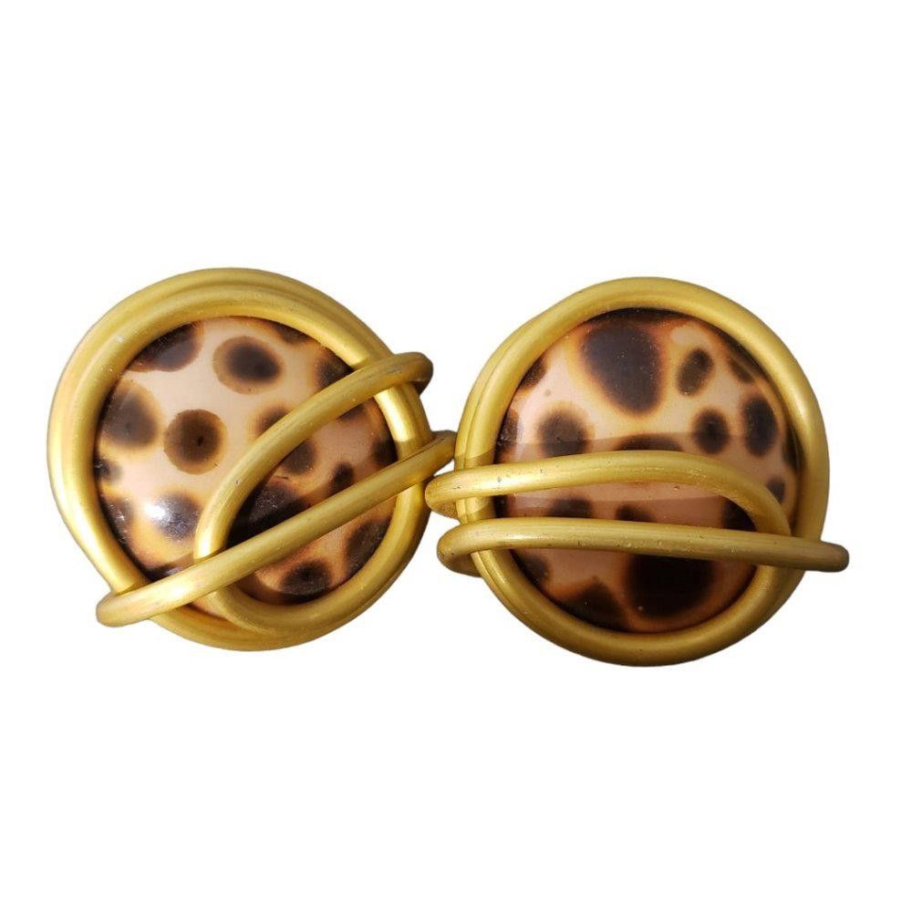 Designer Vintage Animal Print Clip Earrings 1" Size ONE SIZE - 1 Thumbnail