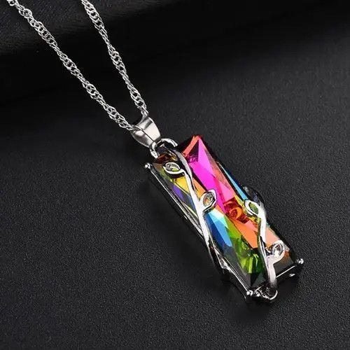 Jewelry Chrome Rainbow Stone Necklace Modern Chain Goth Ivy Leaf Size ONE SIZE - 3 Thumbnail