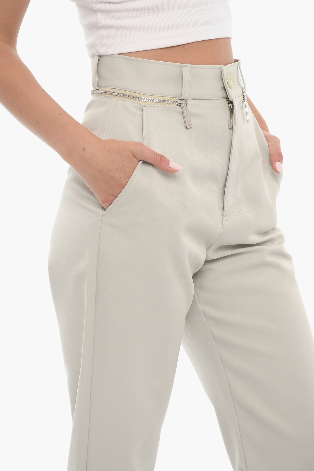 Opening Ceremony og1mm0824 High Waist Cropped Pant With Zip in Light Grey Size 27" / US 4 / IT 40 - 3 Thumbnail