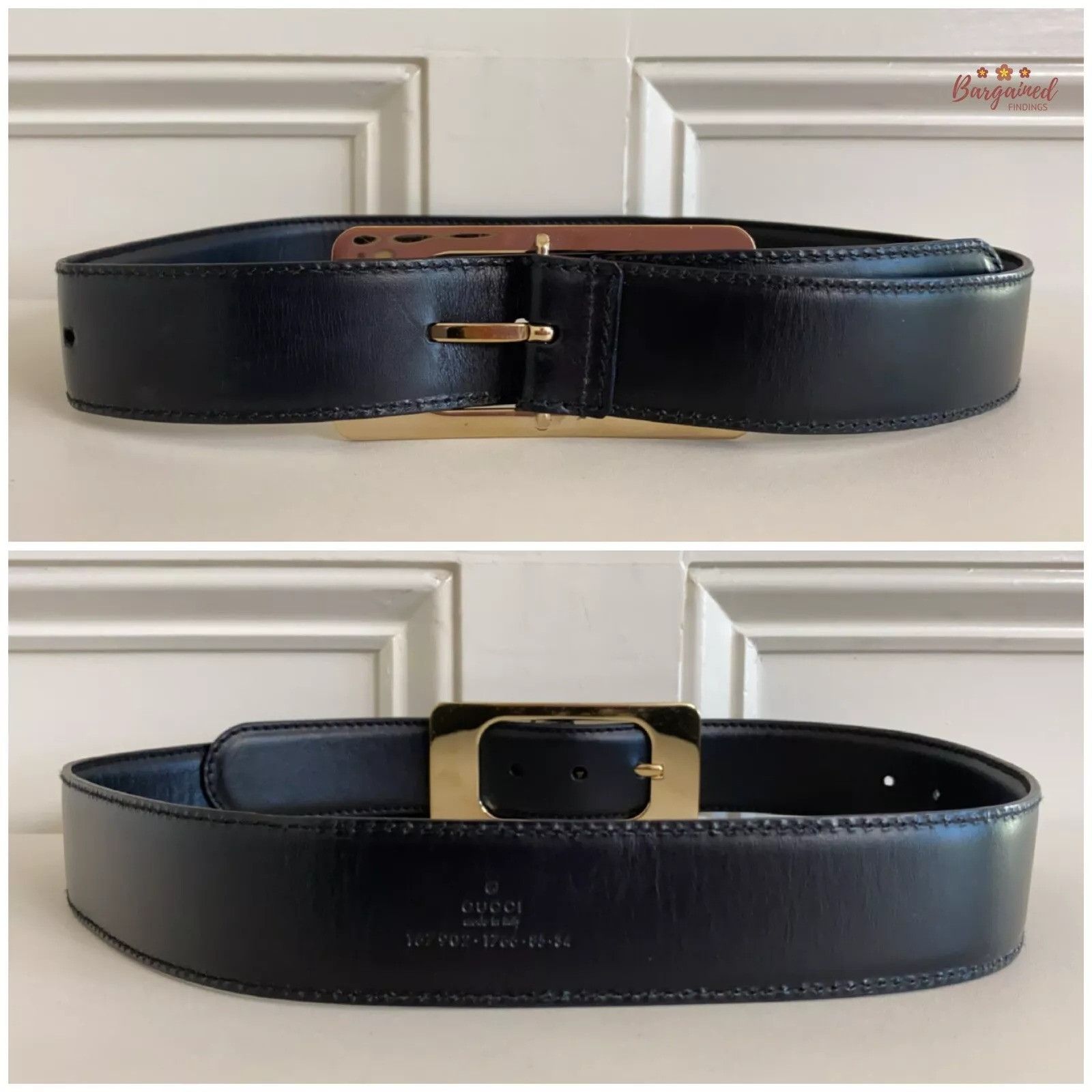 Gucci Gucci Black Calfskin Leather Gold Large Square Buckle Belt Size 30 - 4 Thumbnail