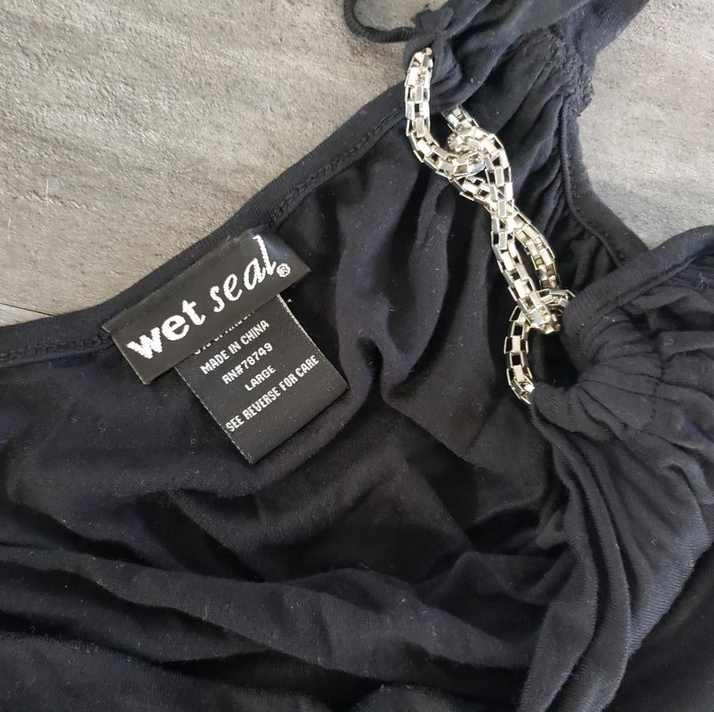Designer Black Chain Detailed Wet Seal Mini Size L / US 10 / IT 46 - 4 Thumbnail
