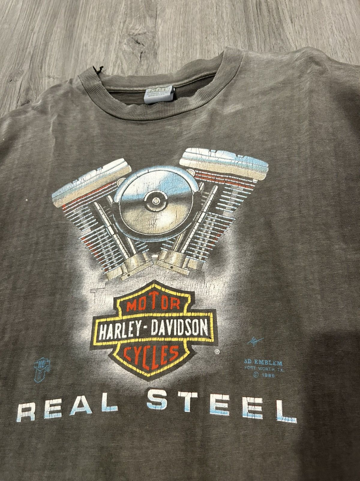 Harley Davidson Faded Vtg 1989 Harley Davidson 3D Emblem Real Steel T-shirt Size US L / EU 52-54 / 3 - 1 Thumbnail