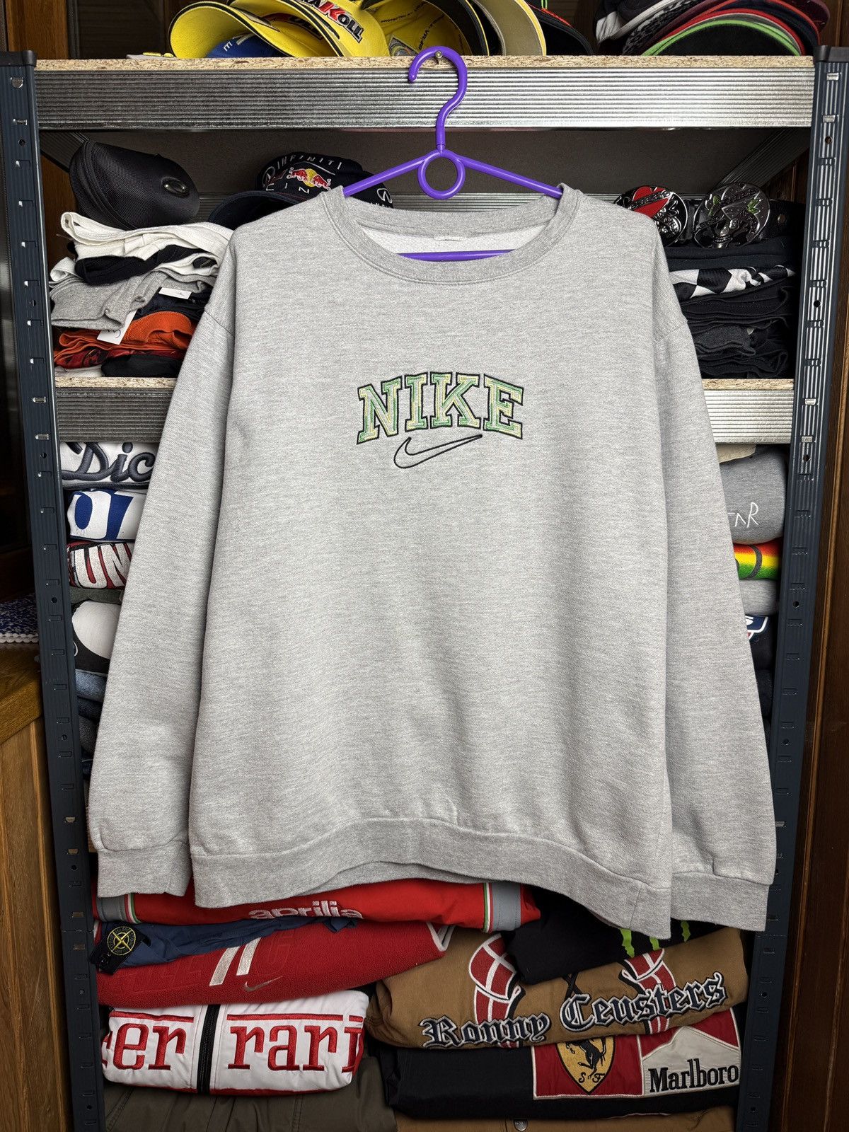 Nike × Vintage Nike Vintage Red Hoodie Big Central Logo Streetwear Y2K Size US L / EU 52-54 / 3 - 1 Thumbnail