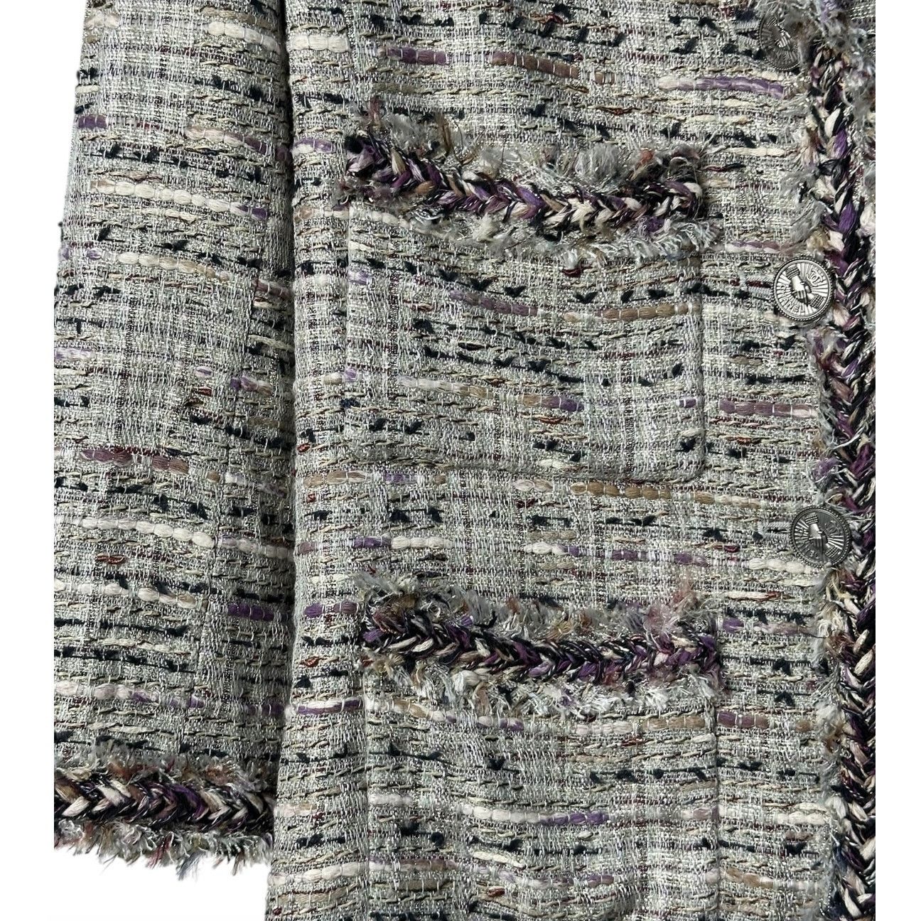 Chanel Chanel 2008 Grey Purple Tweed Fringe Jacket Sz.36 Size XS / US 0-2 / IT 36-38 - 4 Thumbnail