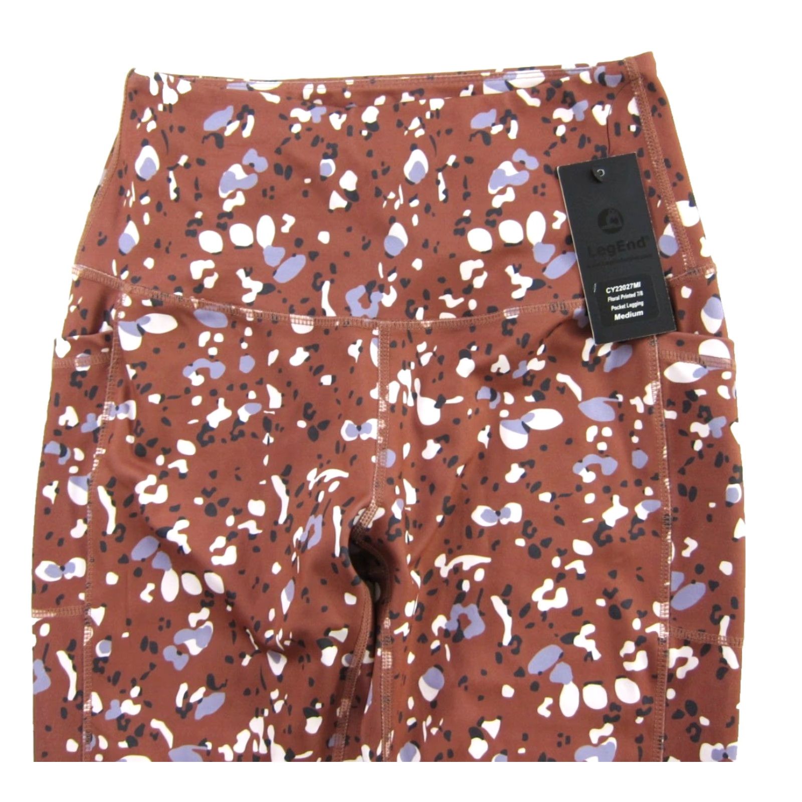 Vintage NWT Leg End Brown Purple White Floral Printed 7/8 Pocket High Waisted Legging Women M Size 32" / US 10 / IT 46 - 5 Thumbnail