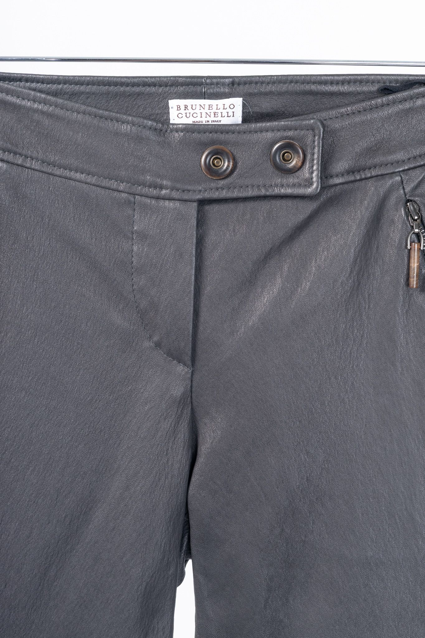 Brunello Cucinelli Brunello Cucinelli Grey Leather Quilted Moto Skinny Pants Size 27" / US 4 / IT 40 - 10 Thumbnail