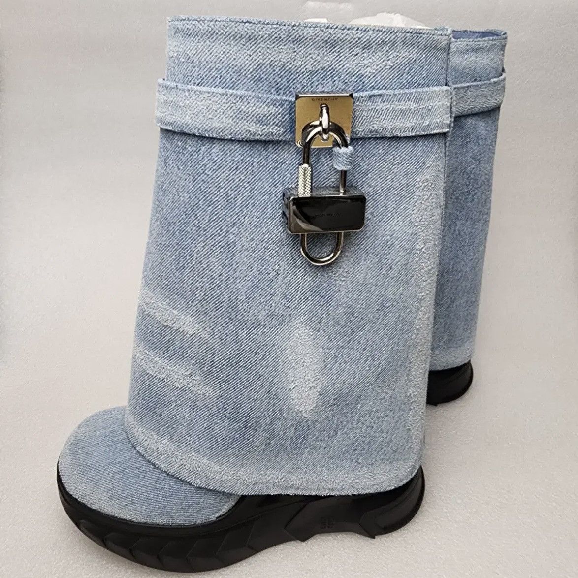 Givenchy Givenchy Shark Lock Biker Ankle Boots in Denim Size US 6 / IT 36 - 2 Thumbnail