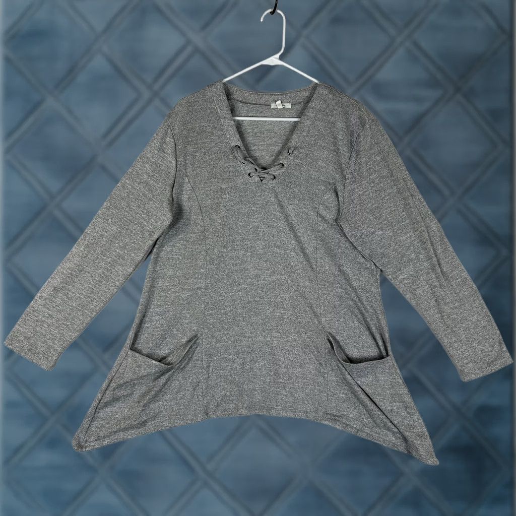 Vintage Maurices Lightweight Sweater Throw Women's Size 2XL Gray V-Neck Long Sleeve Top Pullover Knit Bohemian Classic Relaxed Fit Pockets Stretch Size XXL / US 16-18 / IT 52-54 - 1 Thumbnail