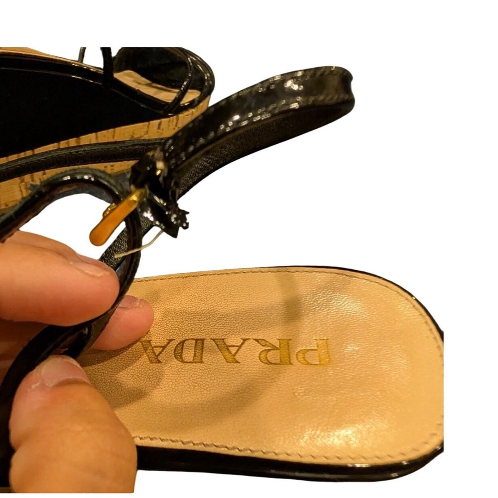 Prada Prada black patent leather cork wedge sandals, made in Italy Size US 8 / IT 38 - 6 Thumbnail