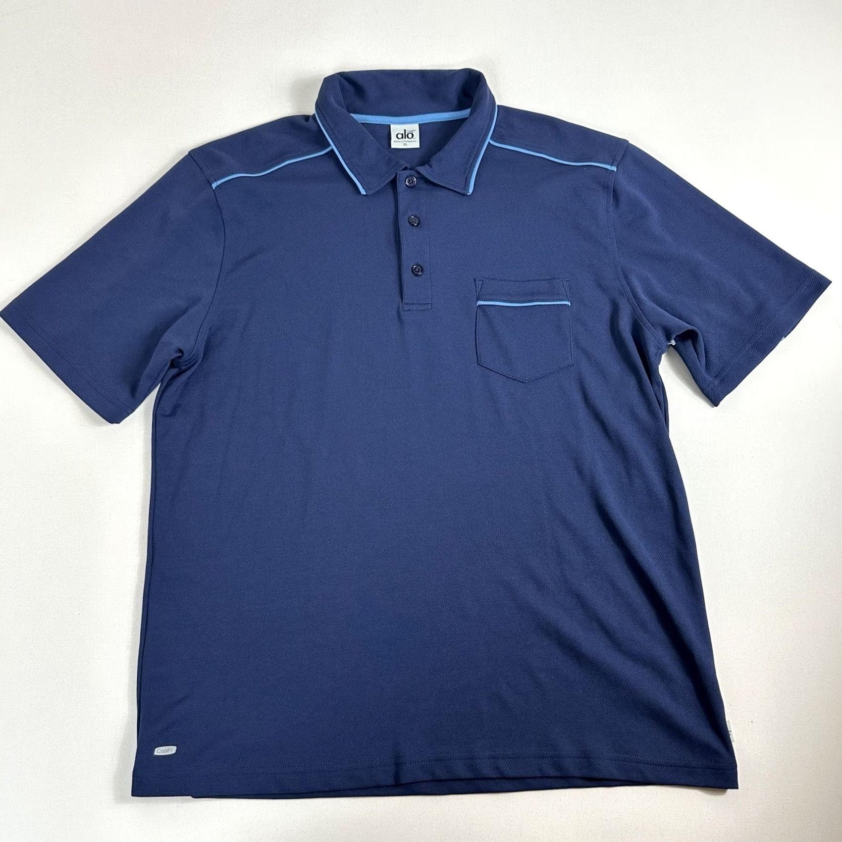 Alo ALO Shirt Mens XL Blue YOGA COOLFIT Polo Short Sleeve golf Fish Graphic Size US XL / EU 56 / 4 - 2 Thumbnail