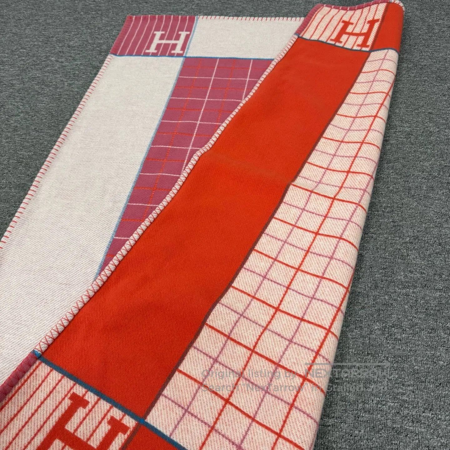 Hermes Hermes H-letter, checkered pattern, woolen blanket| Size ONE SIZE - 2 Thumbnail