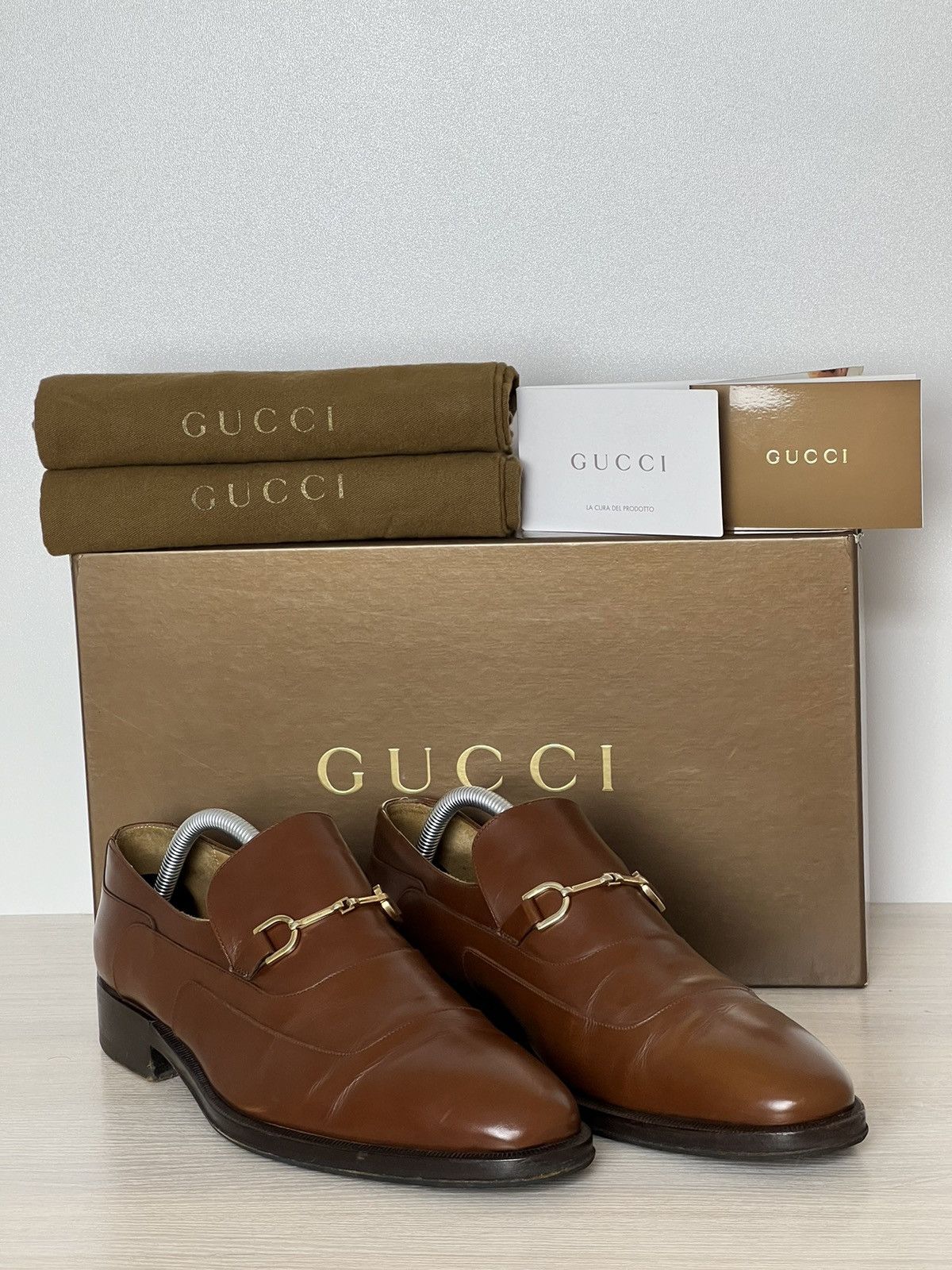 Gucci Loafers Leather Shoes Horsebit in Brown, Men's (Size 9)