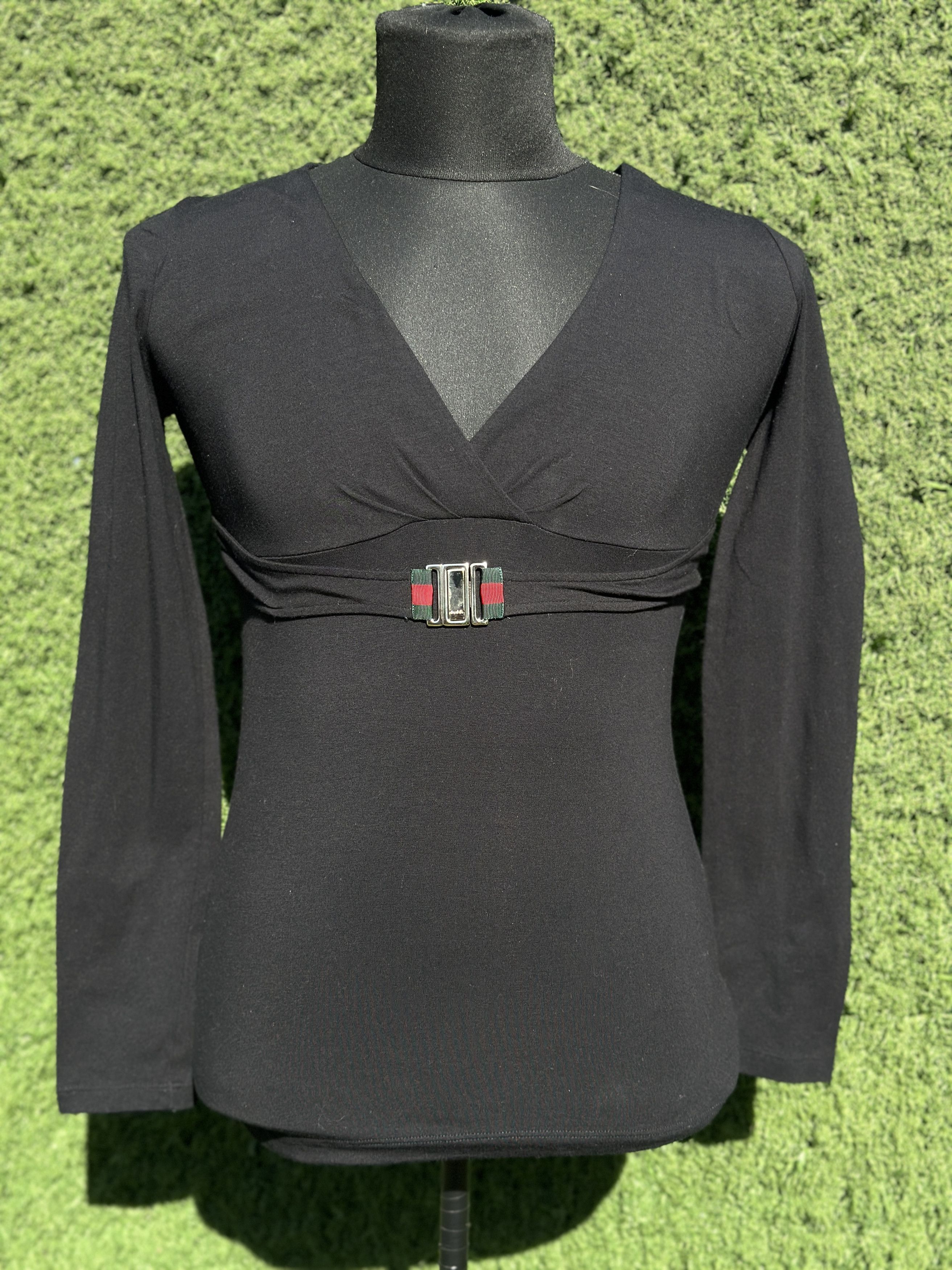 Gucci Gucci Black Web Buckle Stretch Top Sweater Pullover Size L Size L / US 10 / IT 46 - 1 Thumbnail