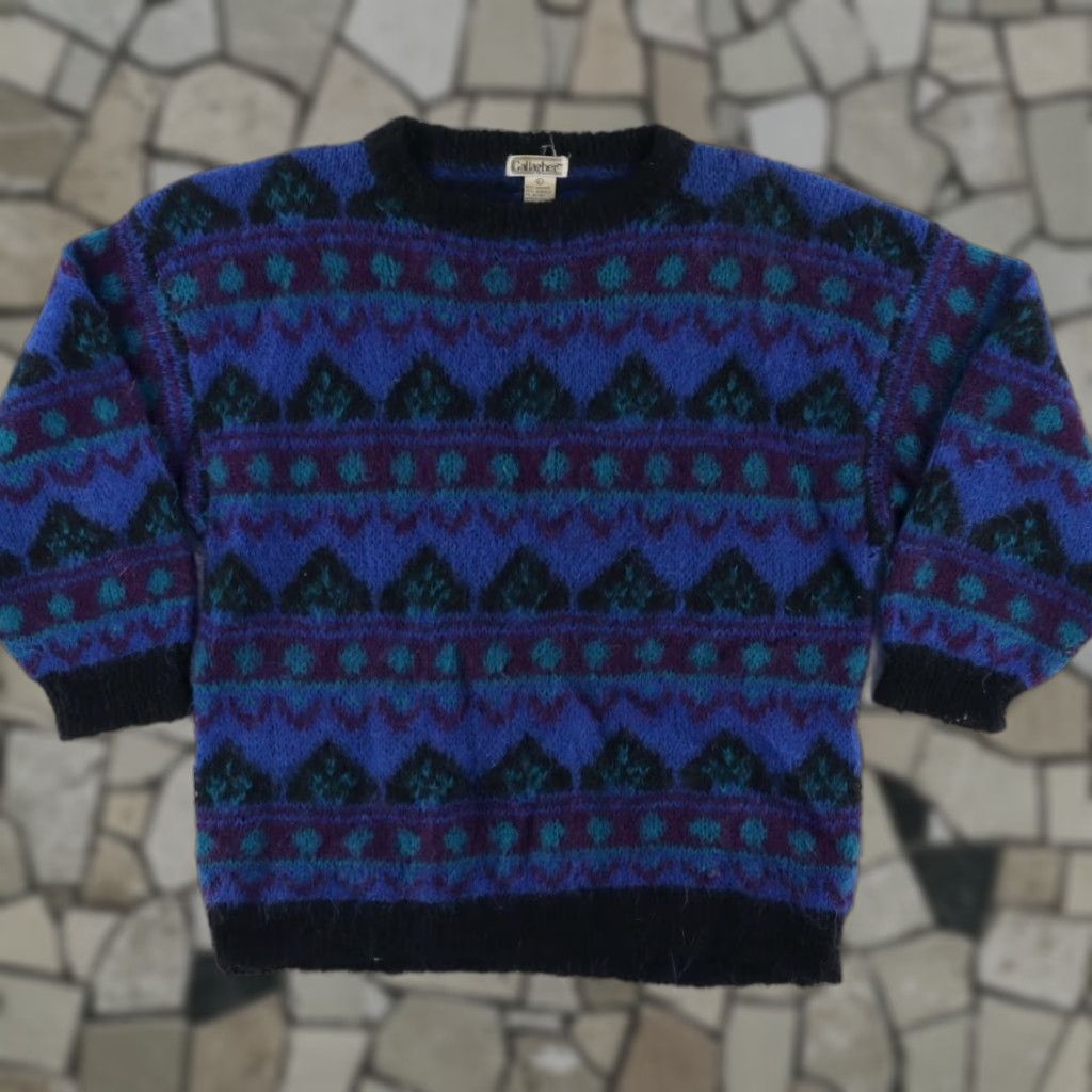 Vintage VTG Gallagher Geometric Mohair Crewneck Striped Long Sleeve Blue Women's L Shirt Size L / US 10 / IT 46 - 1 Thumbnail