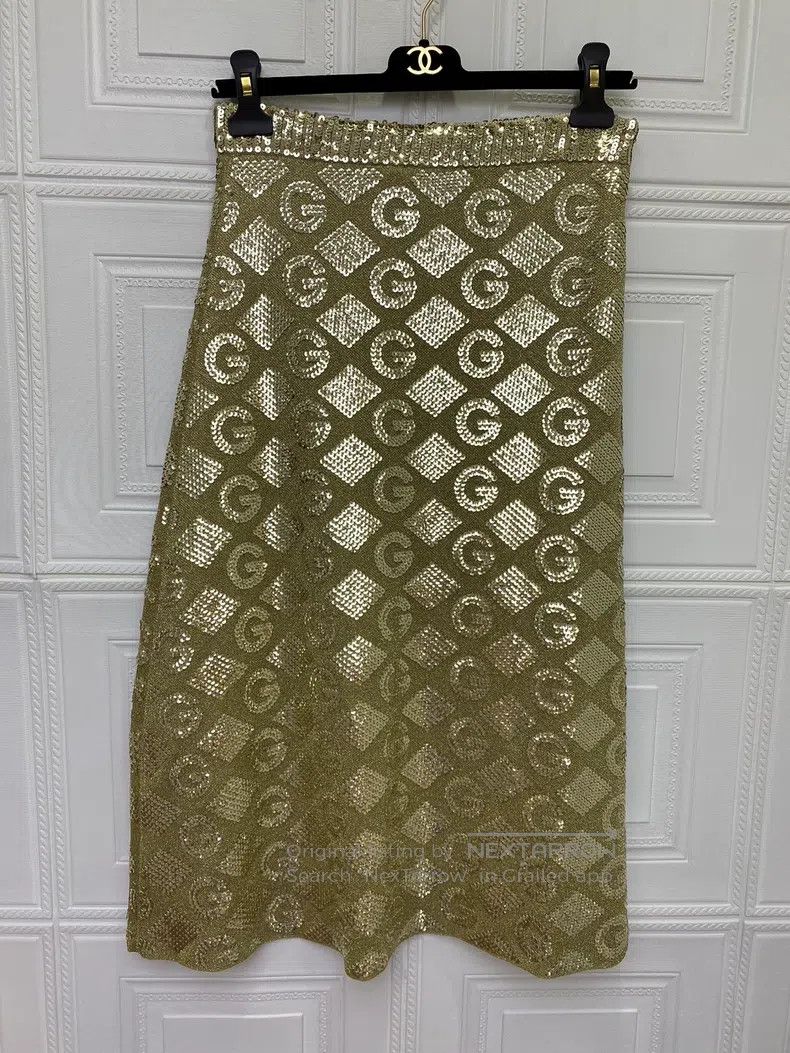 Gucci Gucci SizeM 22 new diamond gold thread jacquard skirt Size 42" / US 20 - 1 Thumbnail