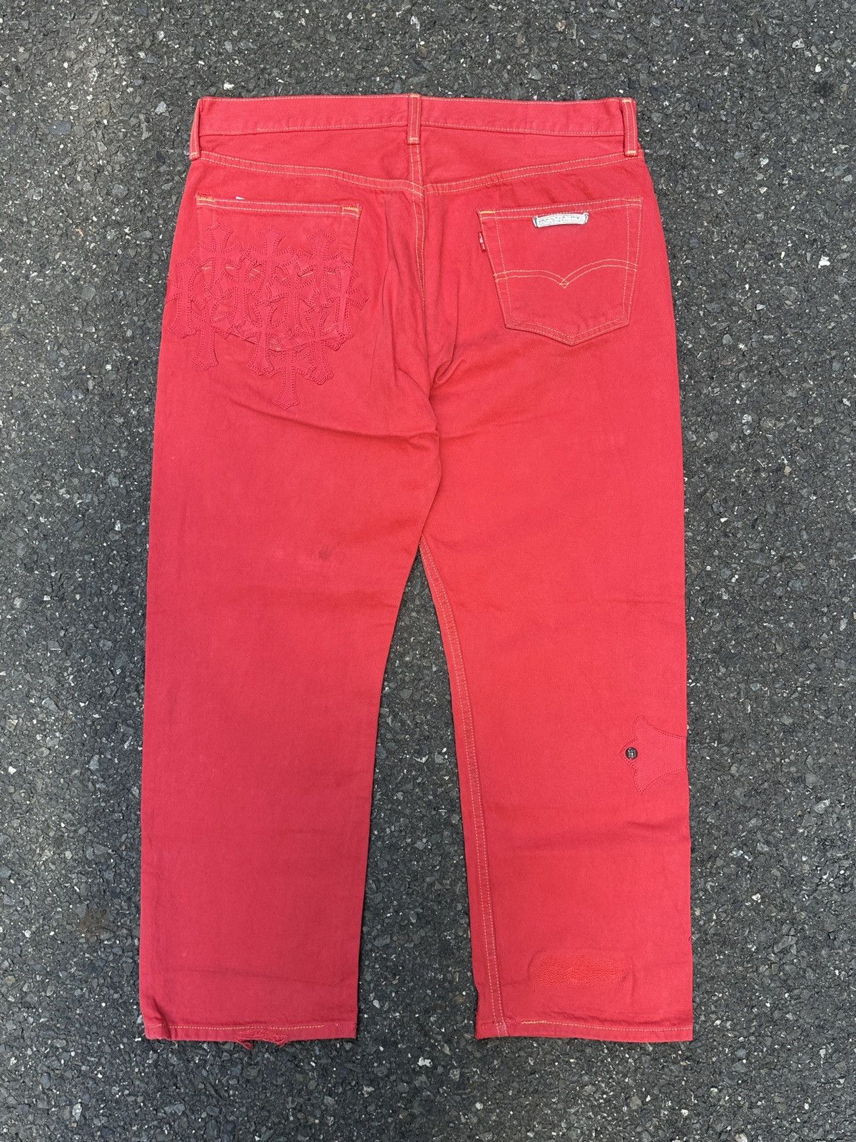Chrome Hearts Paris Exclusive Red Patches LEVIS 501 Jeans Size US 34 / EU 50 - 2 Thumbnail