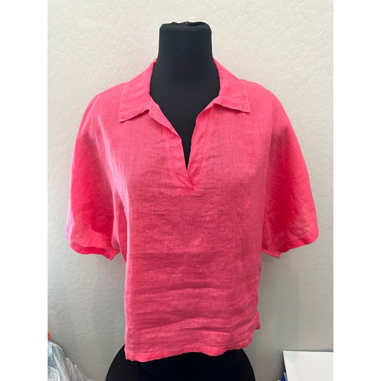 Other STARK X Hot Pink Linen Lagenlook Collared Boxy Oversized Top Size M / US 6-8 / IT 42-44 - 2 Thumbnail