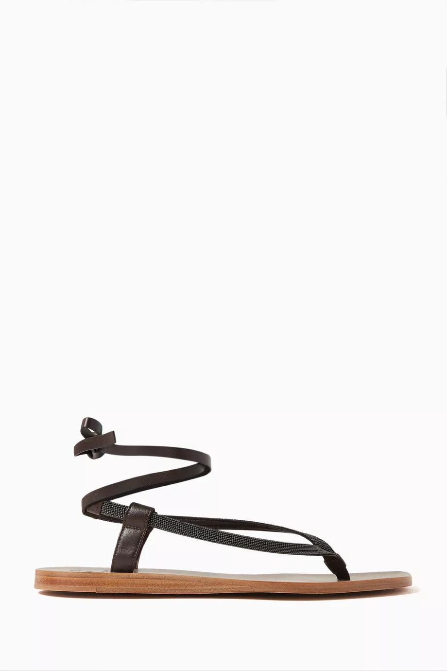 Brunello Cucinelli o1y0725 Leather Sandals in Dark Brown Size US 7.5 / IT 37.5 - 1 Thumbnail