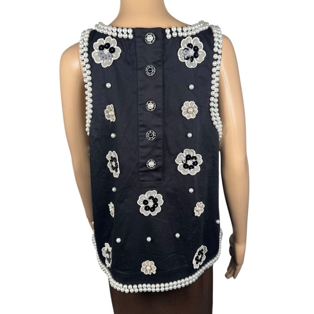 Anthropologie NWT New $158 Maeve 3D Flower Pearl Black Top Size XL Size XL / US 12-14 / IT 48-50 - 3 Thumbnail