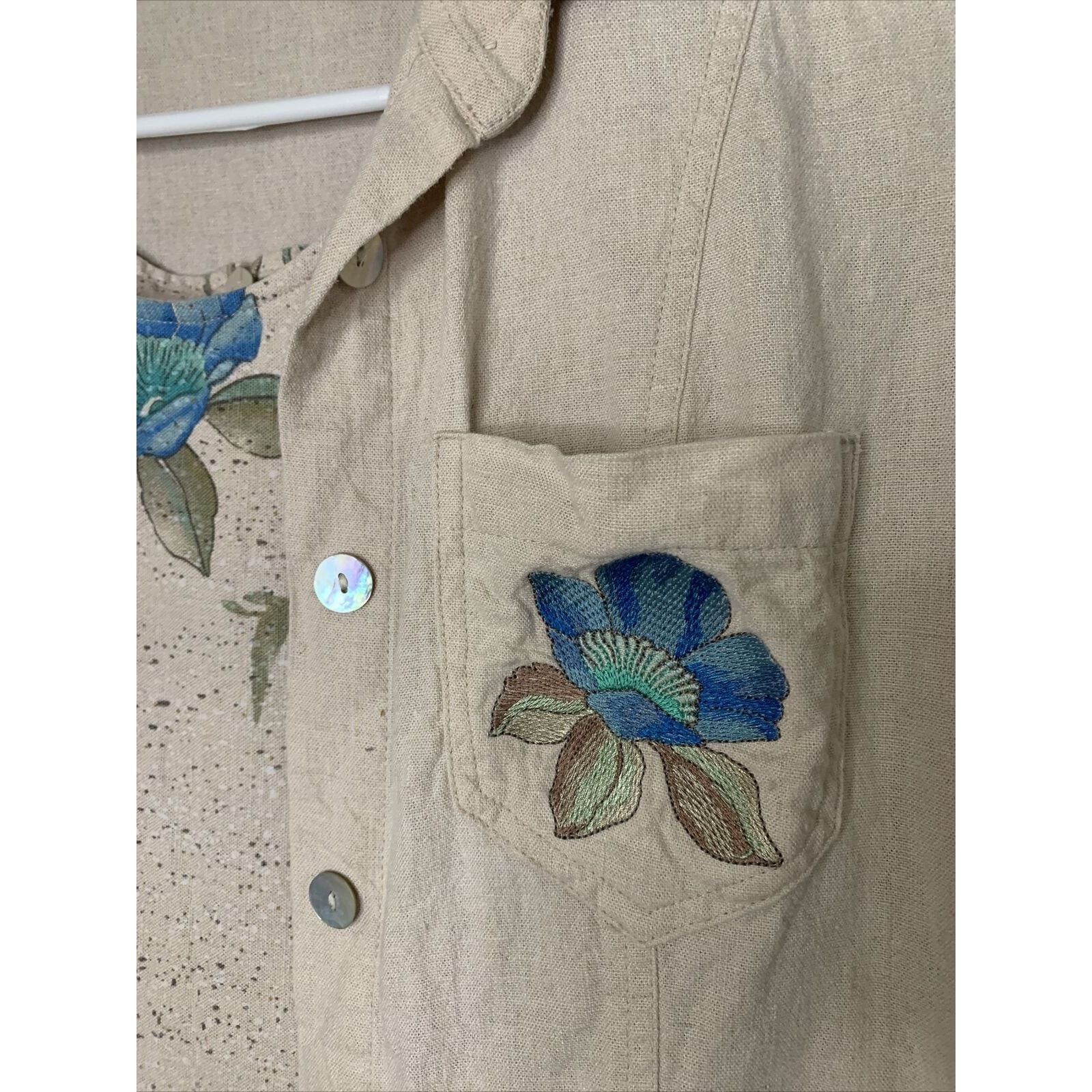 Other Liz Baker Women’s Dress Set Linen Floral Tropical 10 Petite Size L / US 10 / IT 46 - 3 Thumbnail