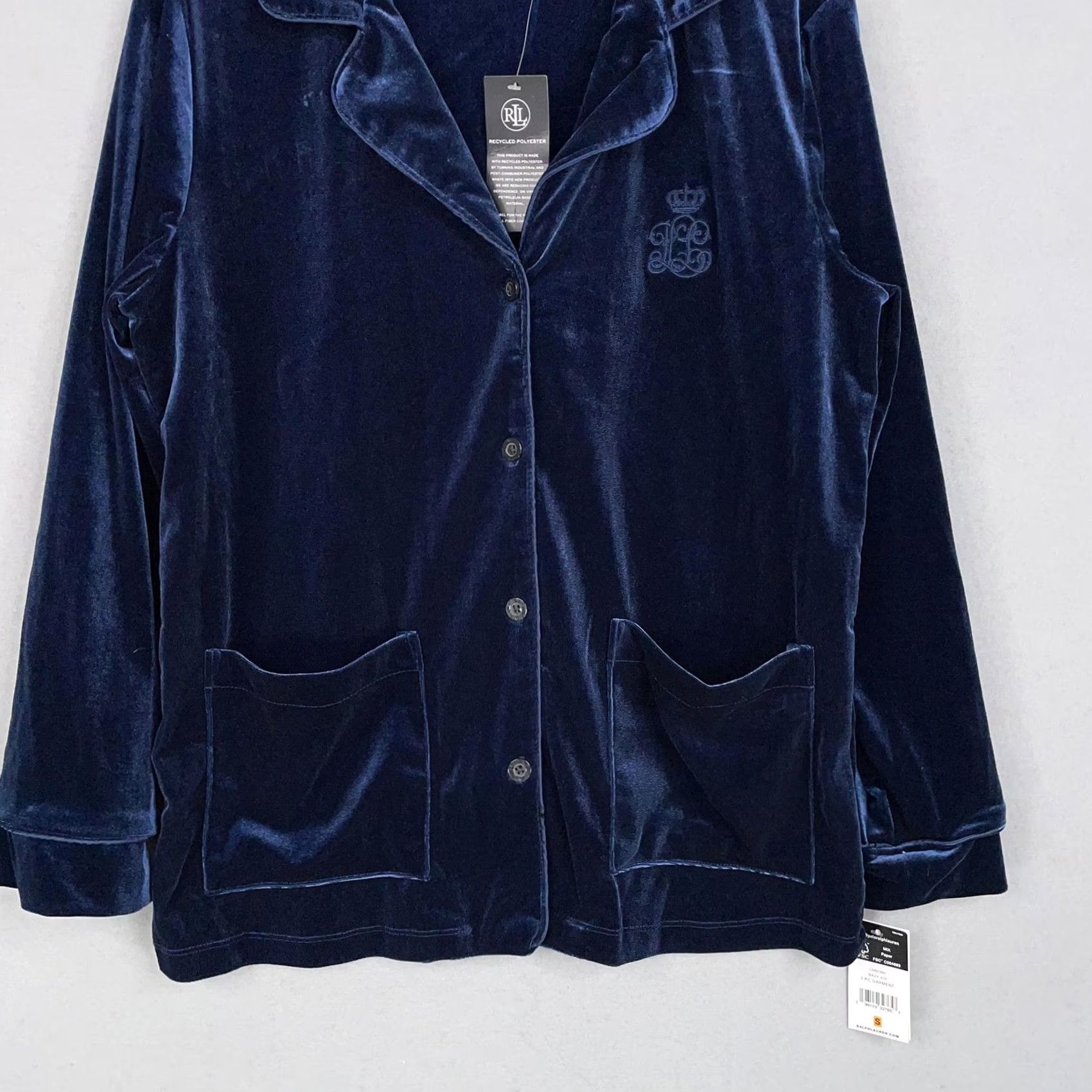 Ralph Lauren VINTAGE Lauren Ralph Lauren Shirt Womens Small Blue Velvet Pajama Top Lounge Black Label Size S / US 4 / IT 40 - 3 Thumbnail