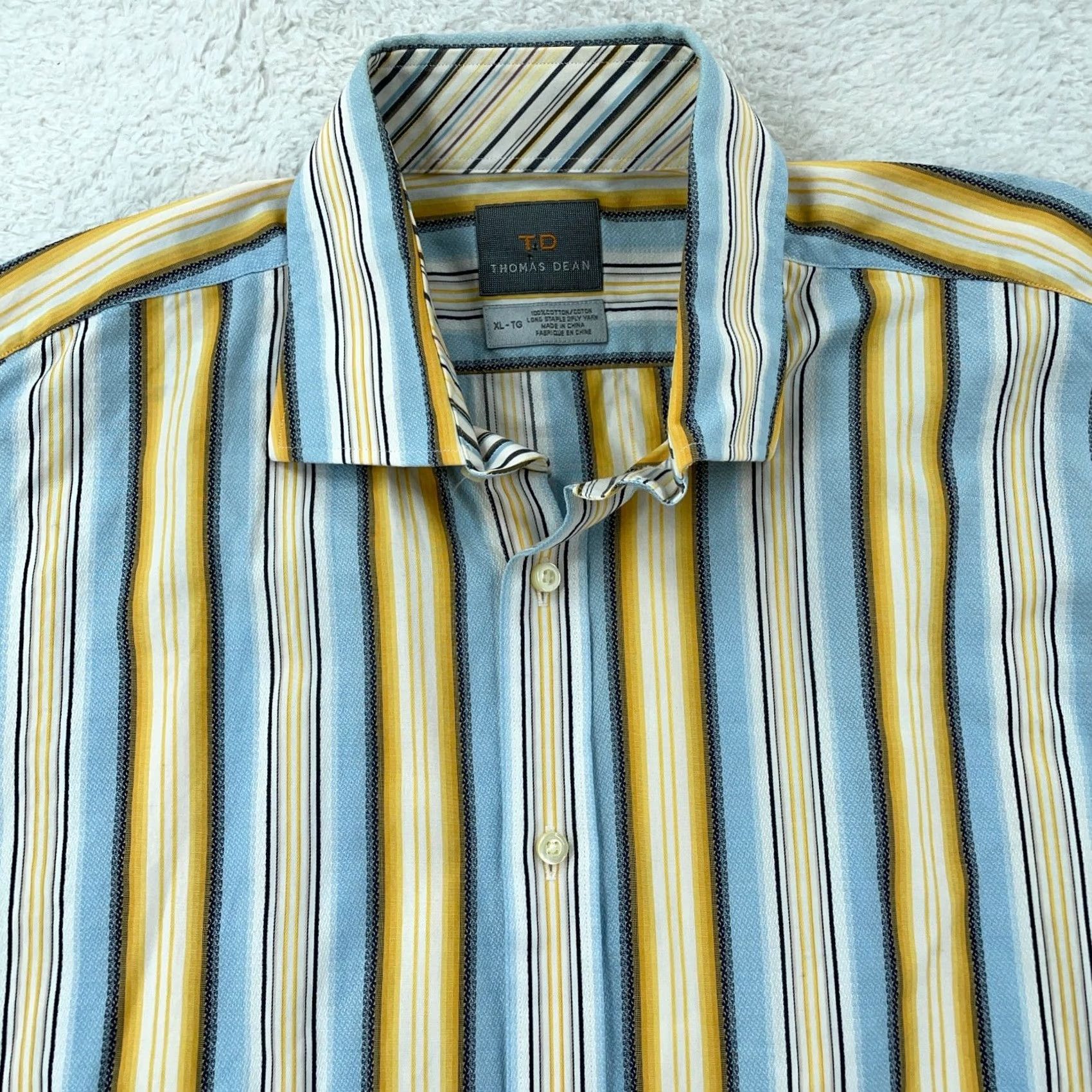 Vintage VINTAGE Thomas Dean Shirt Mens XL Multi Striped Flip Cuff Regular Fit Collared Button Up Size US XL / EU 56 / 4 - 2 Thumbnail