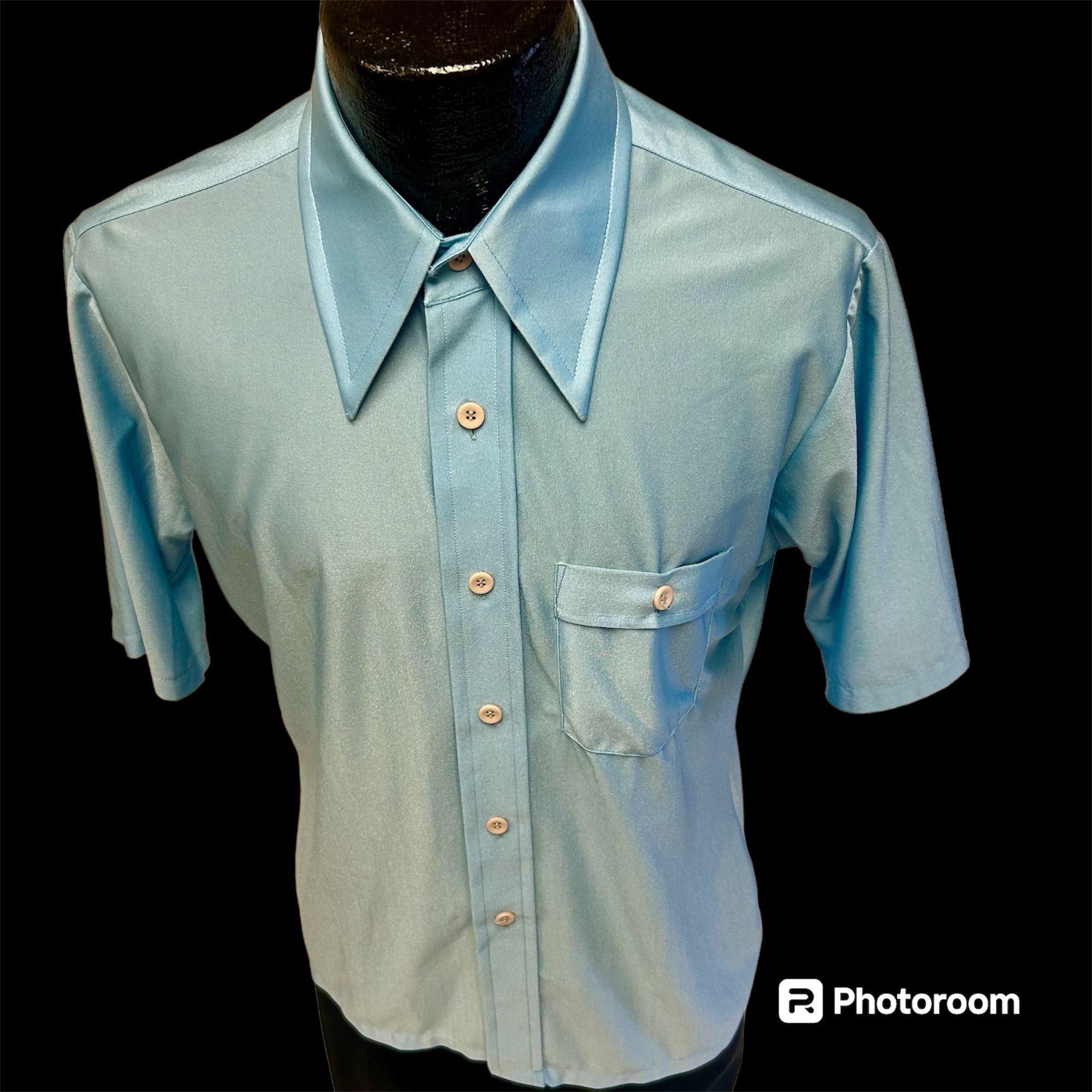 70's Qiana Nylon POWDER MoD BUTTERFLY COLLAR Party Shirt M