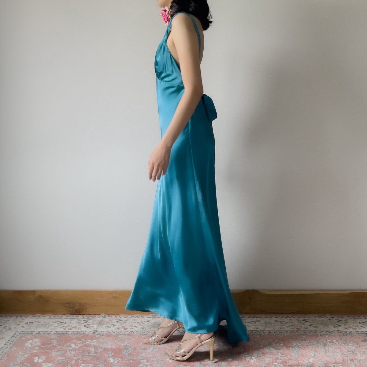 Vintage Vintage Jonquil Teal Satin Slip Gown (M–L) Size L / US 10 / IT 46 - 6 Thumbnail