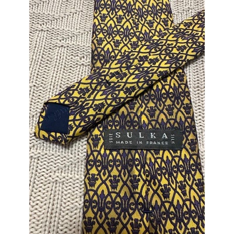 Sulka Sulka gold and navy print French silk tie Size ONE SIZE - 2 Thumbnail