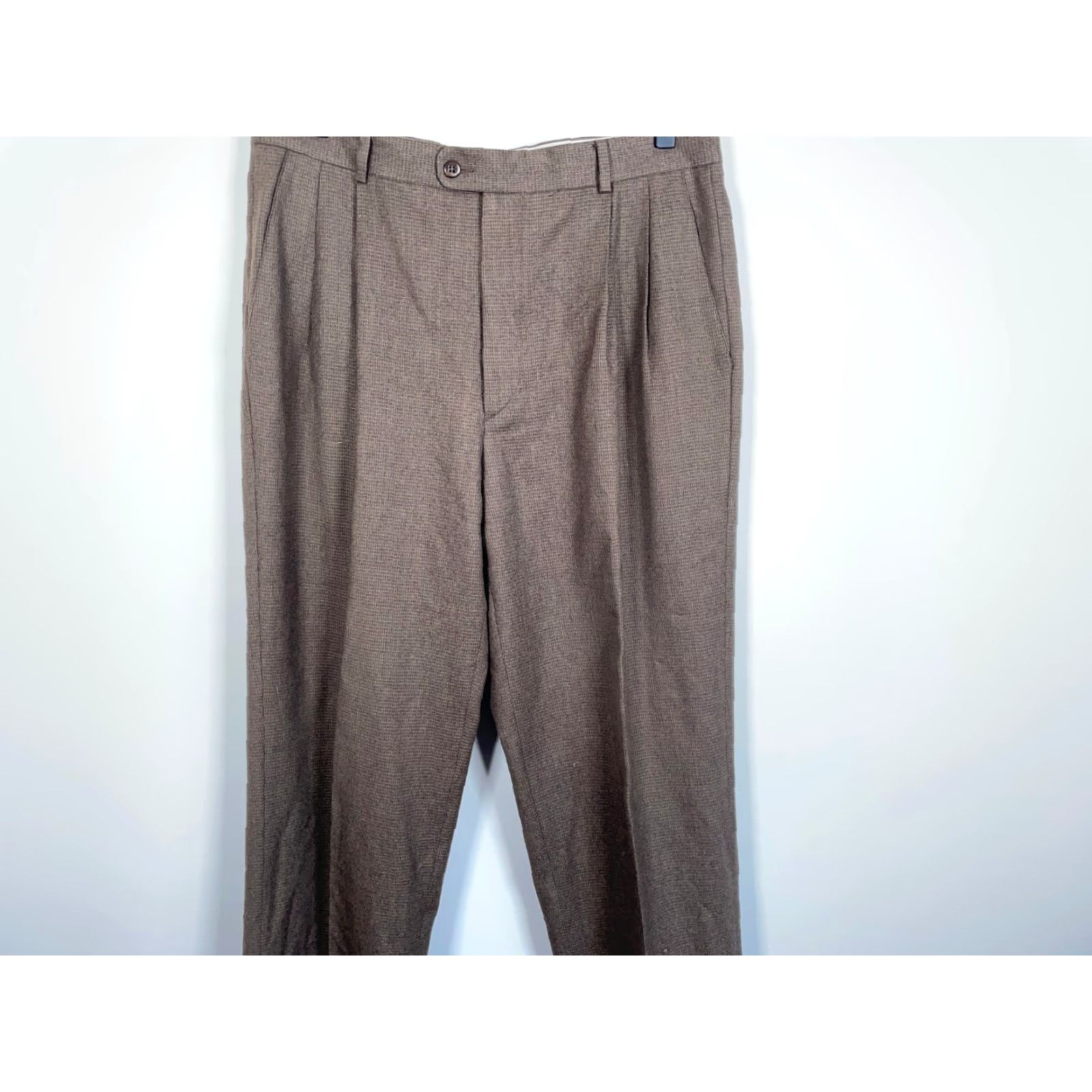 Zanella Zanella Mens Dress Pants Brown Wool Cuffed Pleated 33 x 26 Zip Fly 34 Regular Inseam 26 in Italy Vintage No Size US 33 - 4 Thumbnail