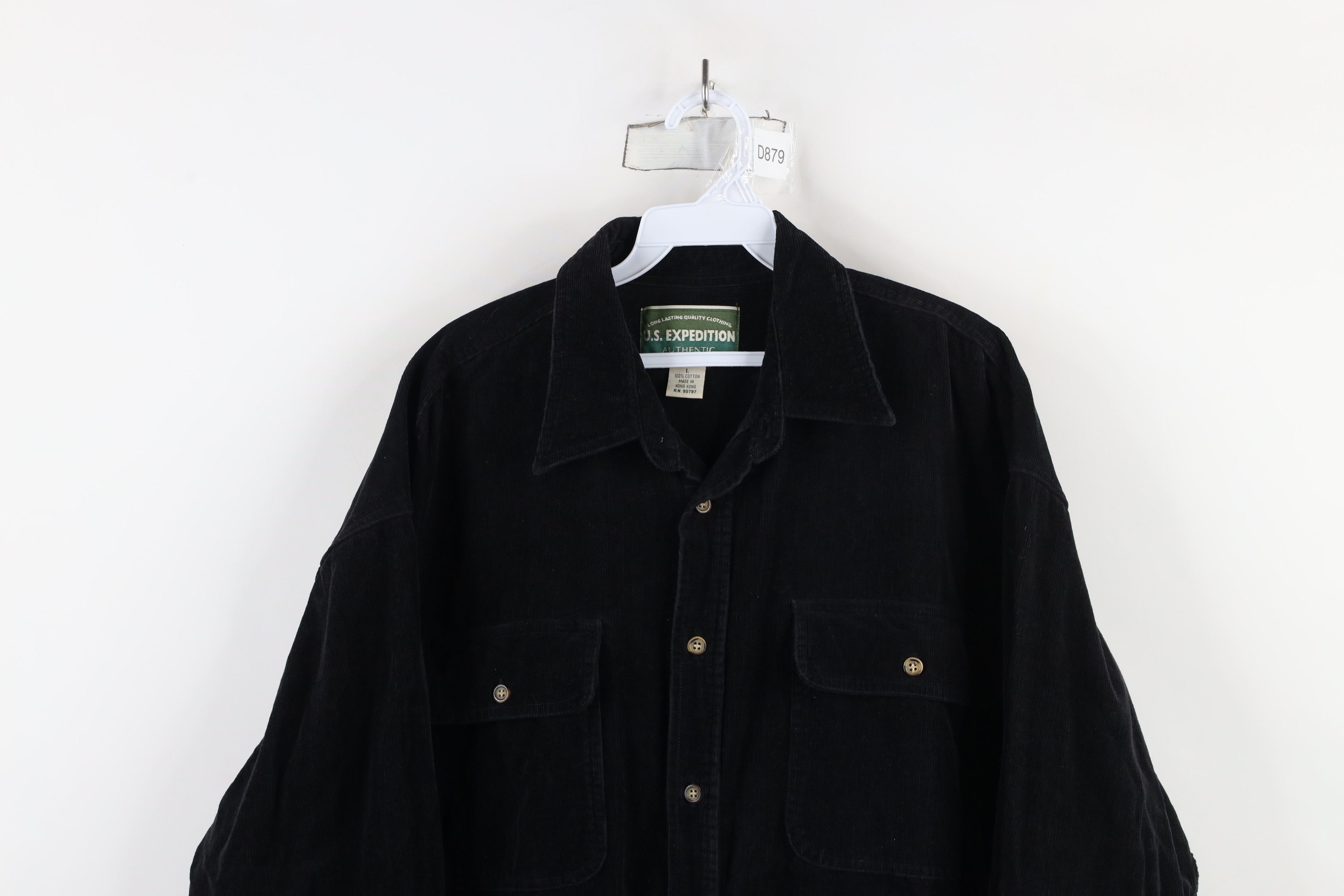 Vintage Vintage 90s Streetwear Corduroy Button Shirt Black Cotton Size US L / EU 52-54 / 3 - 2 Thumbnail