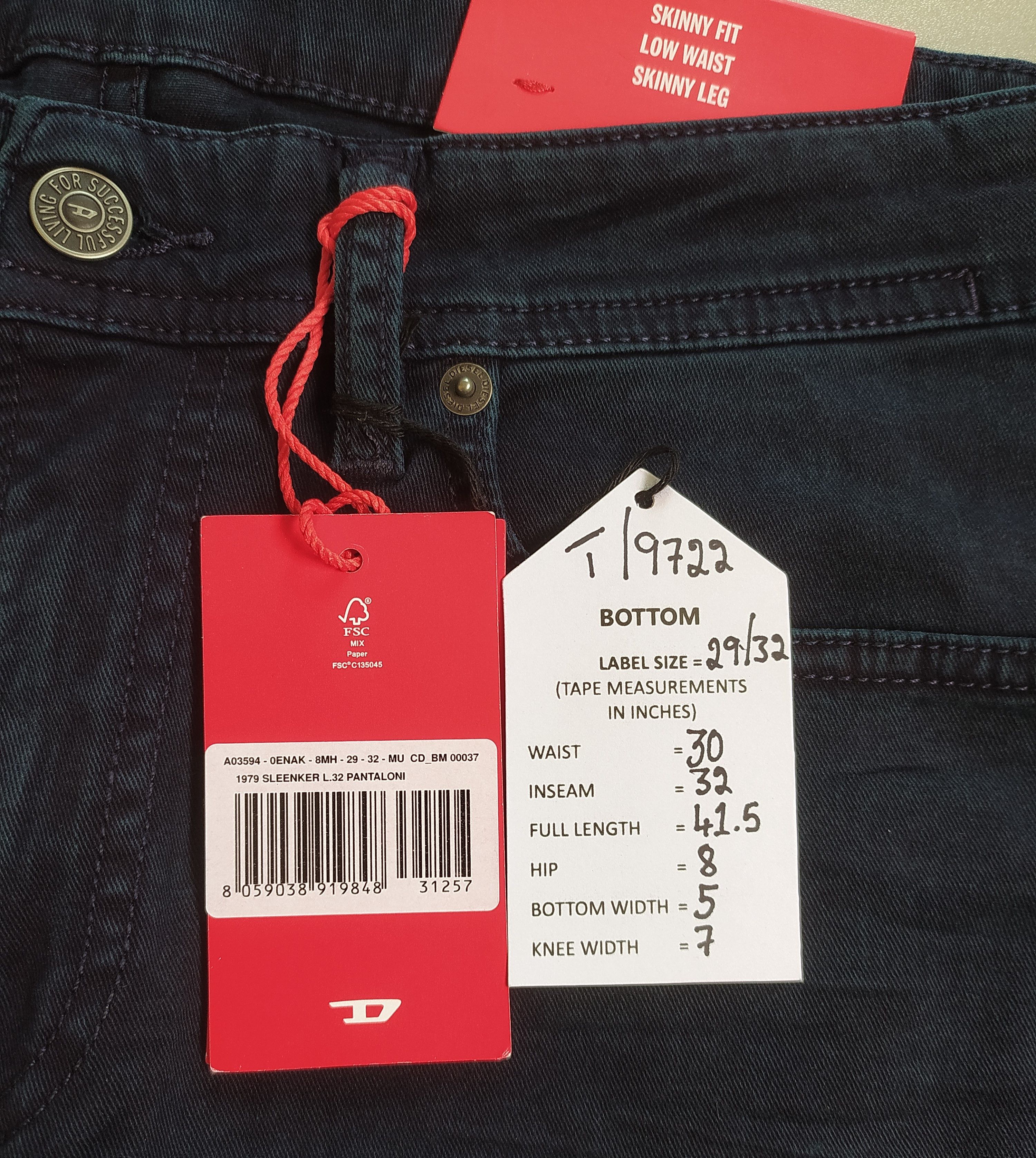 Diesel Diesel 1979 SLEENKER Men's Jeans Free Shipping T/ 9722 Size US 29 - 9 Thumbnail