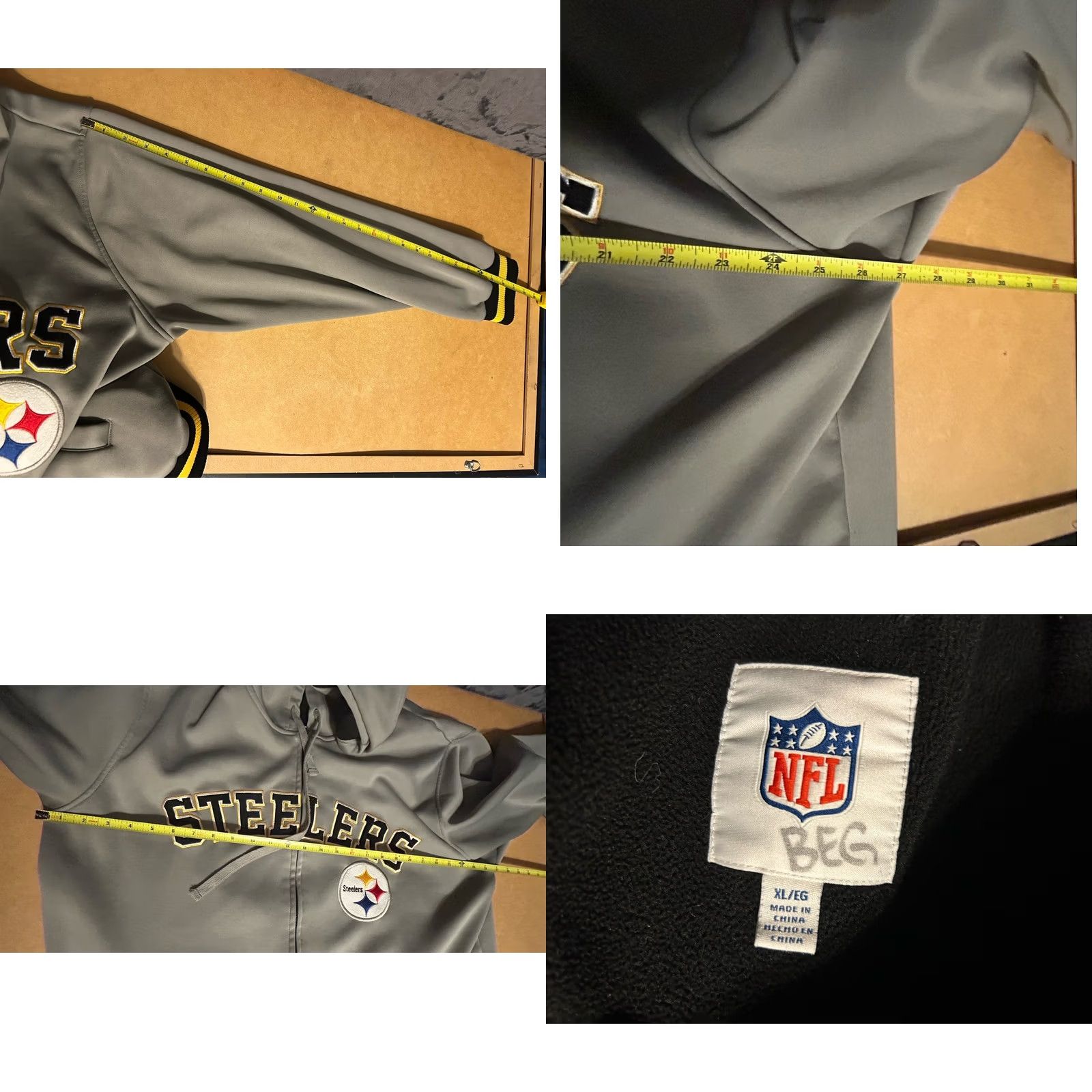 NFL NFL Pittsburgh Steelers Full Zip Hooded Jacket Men XL Gray - Pockets, Logo, Softshell, Zip, NFL Product Line Size US L / EU 52-54 / 3 - 11 Thumbnail