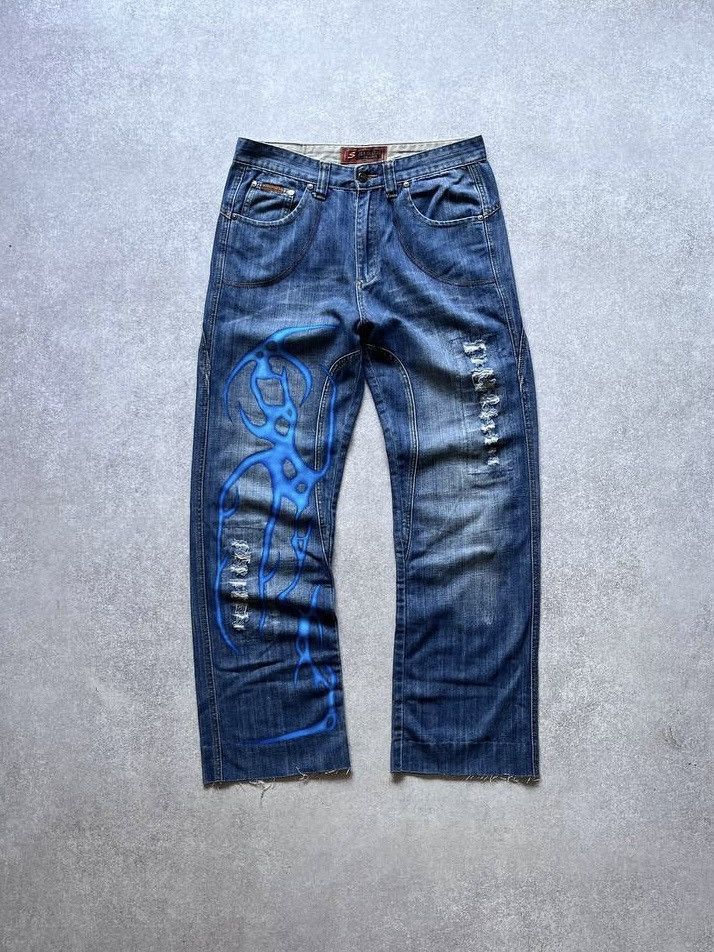 Japanese Brand Vintage Abstract Tribal Baggy Jeans Y2K 34x32 Size US 34 / EU 50 - 1 Thumbnail